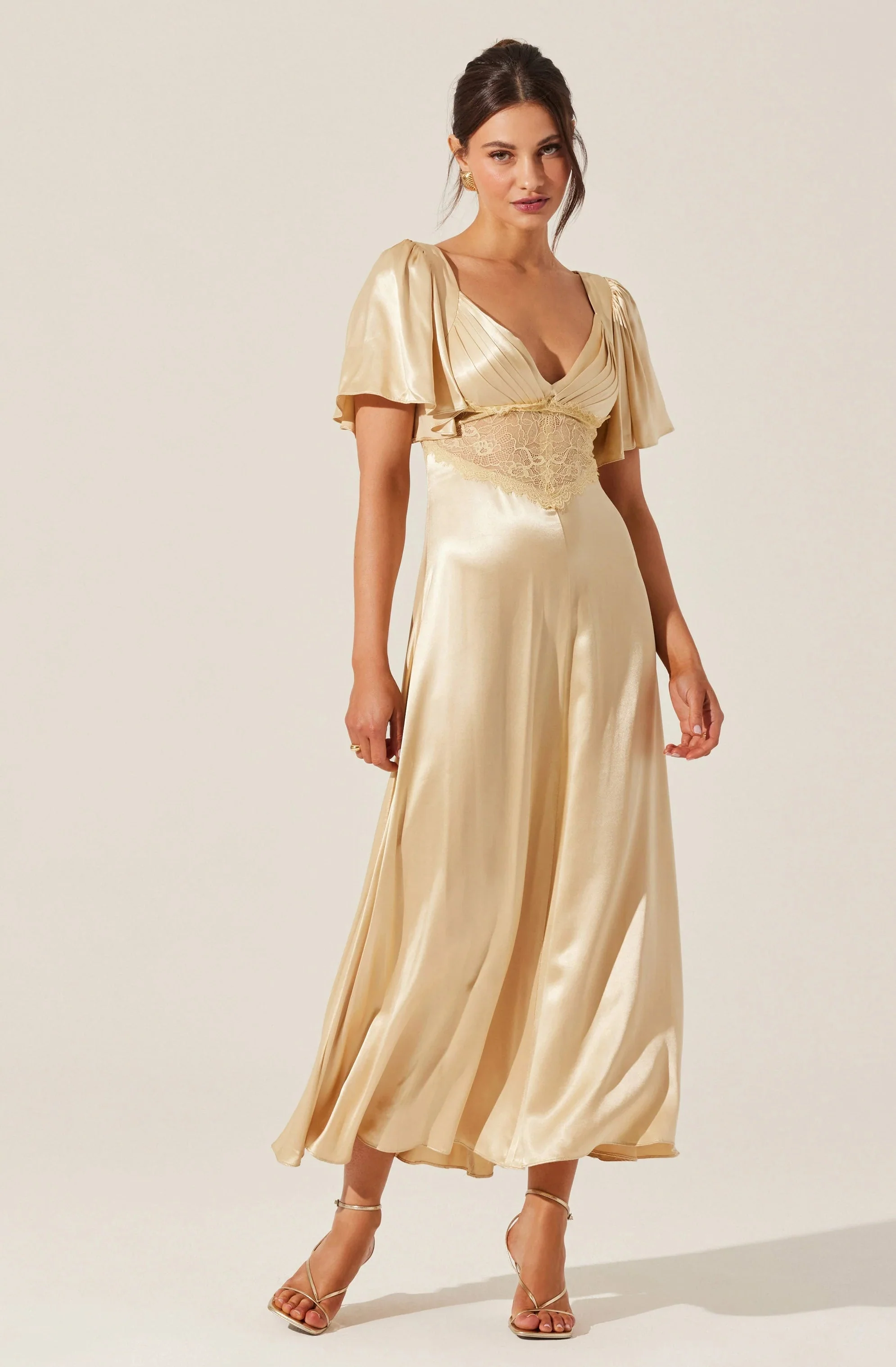 Aurelia Satin V-Neck Midi Dress