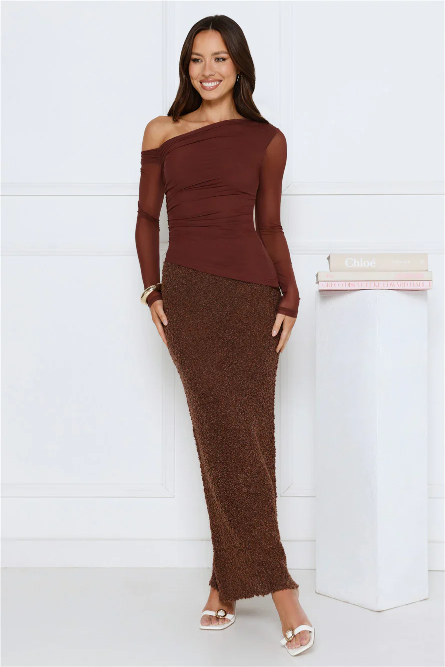 Honey Trap Mesh Long Sleeve Top Brown