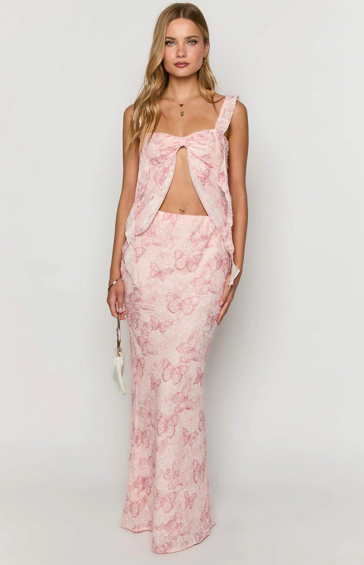 Jacqulin Pink Butterfly Maxi Skirt