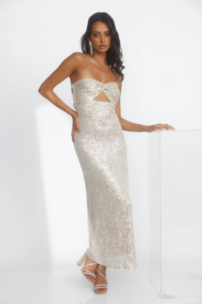 Knight Awaits Sequin Maxi Dress Silver