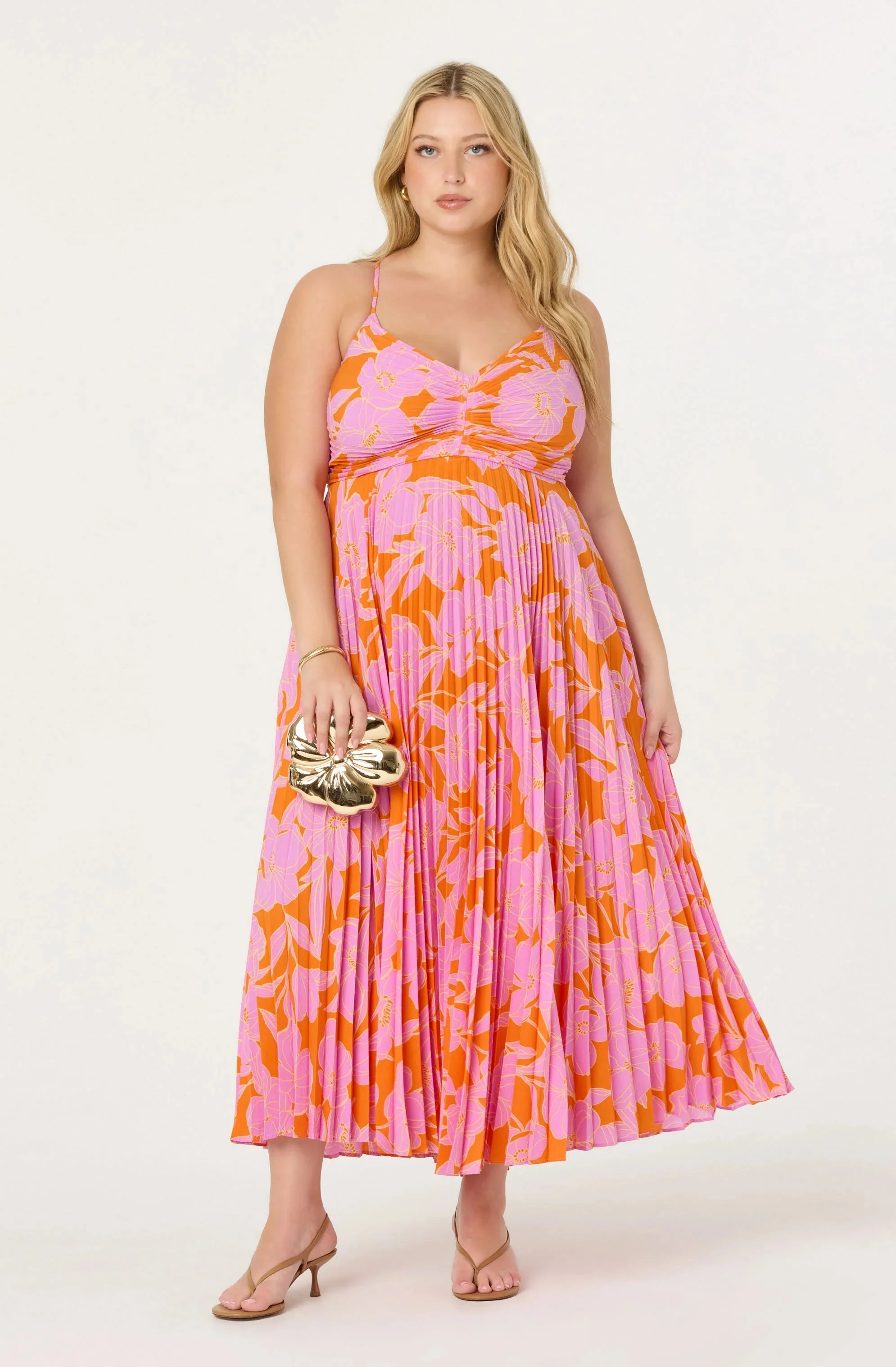 Blythe Floral Plisse Midi Dress