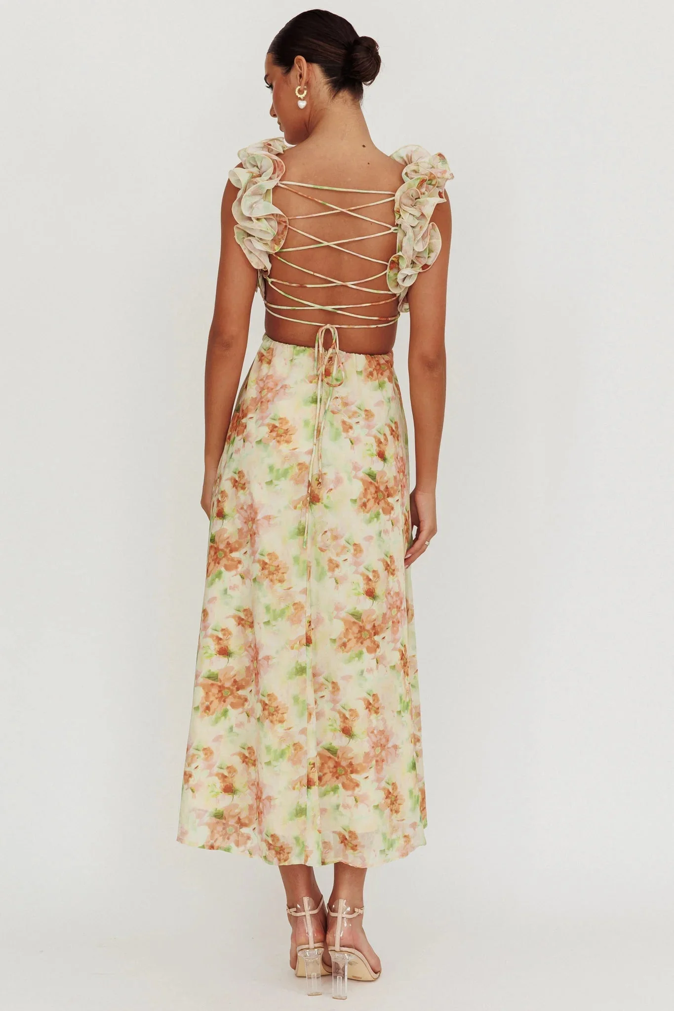 Madara Lace-Up Back Floral Maxi Dress Orange
