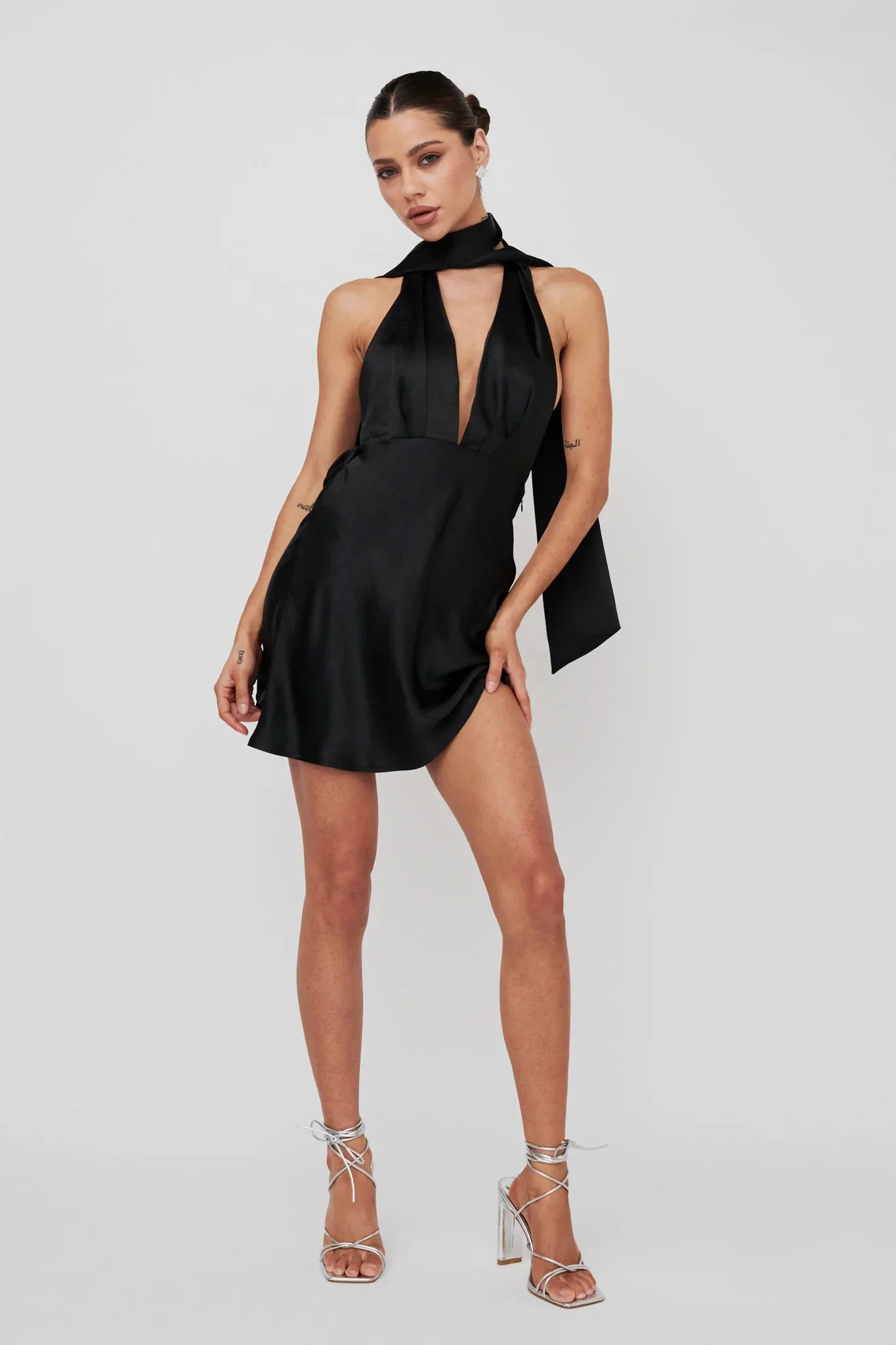 Italia Azure Halterneck Mini Dress Black