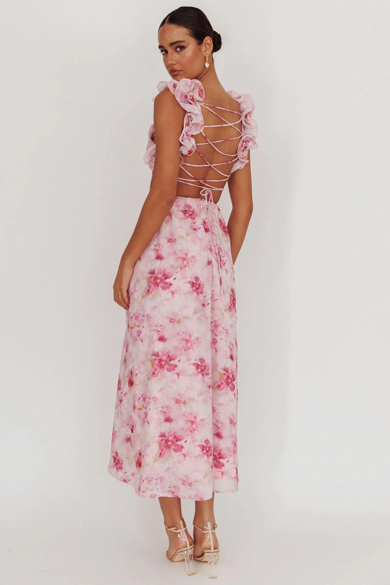 Madara Lace-Up Back Floral Maxi Dress Lilac