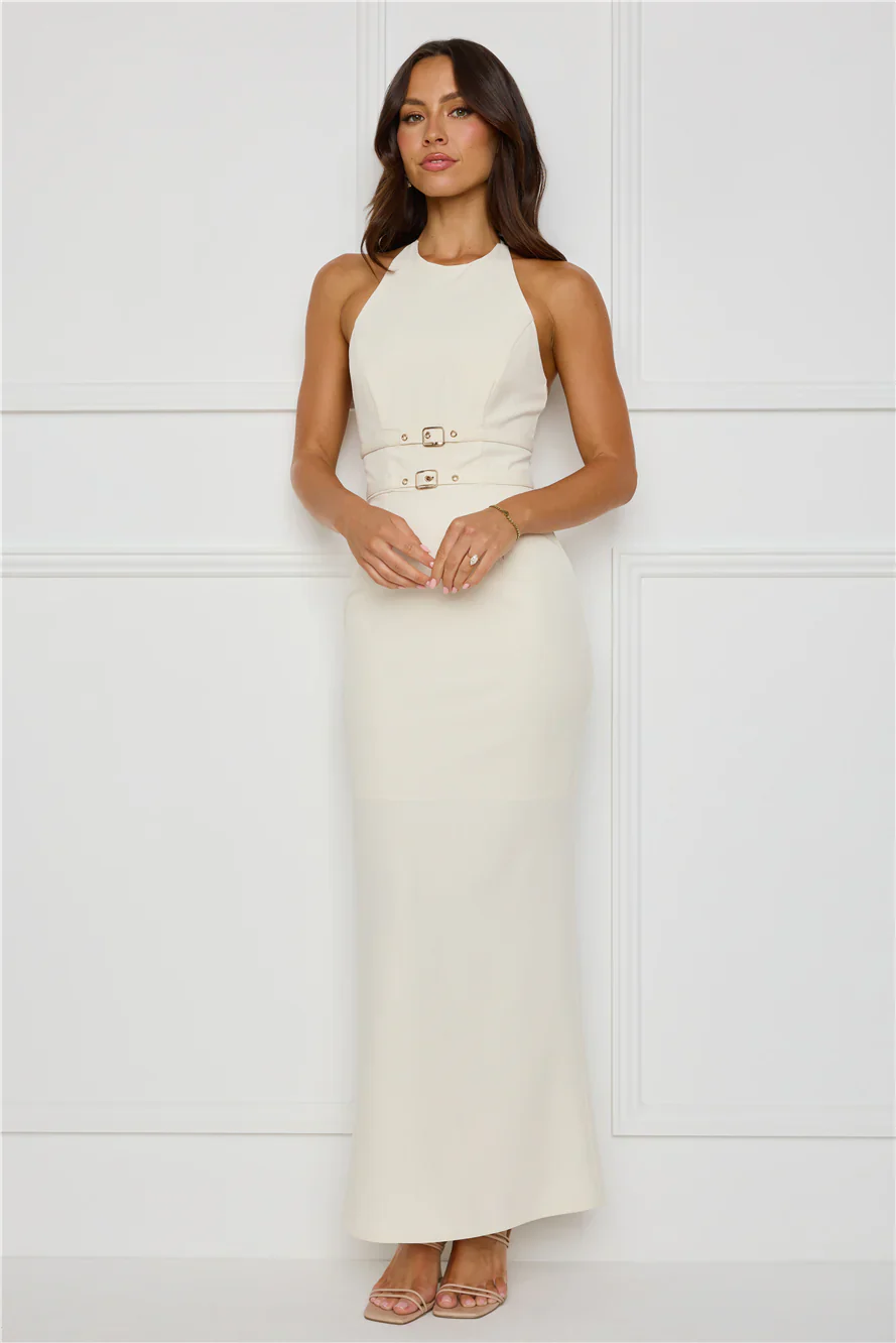 Haute Influence Halter Maxi Dress Cream