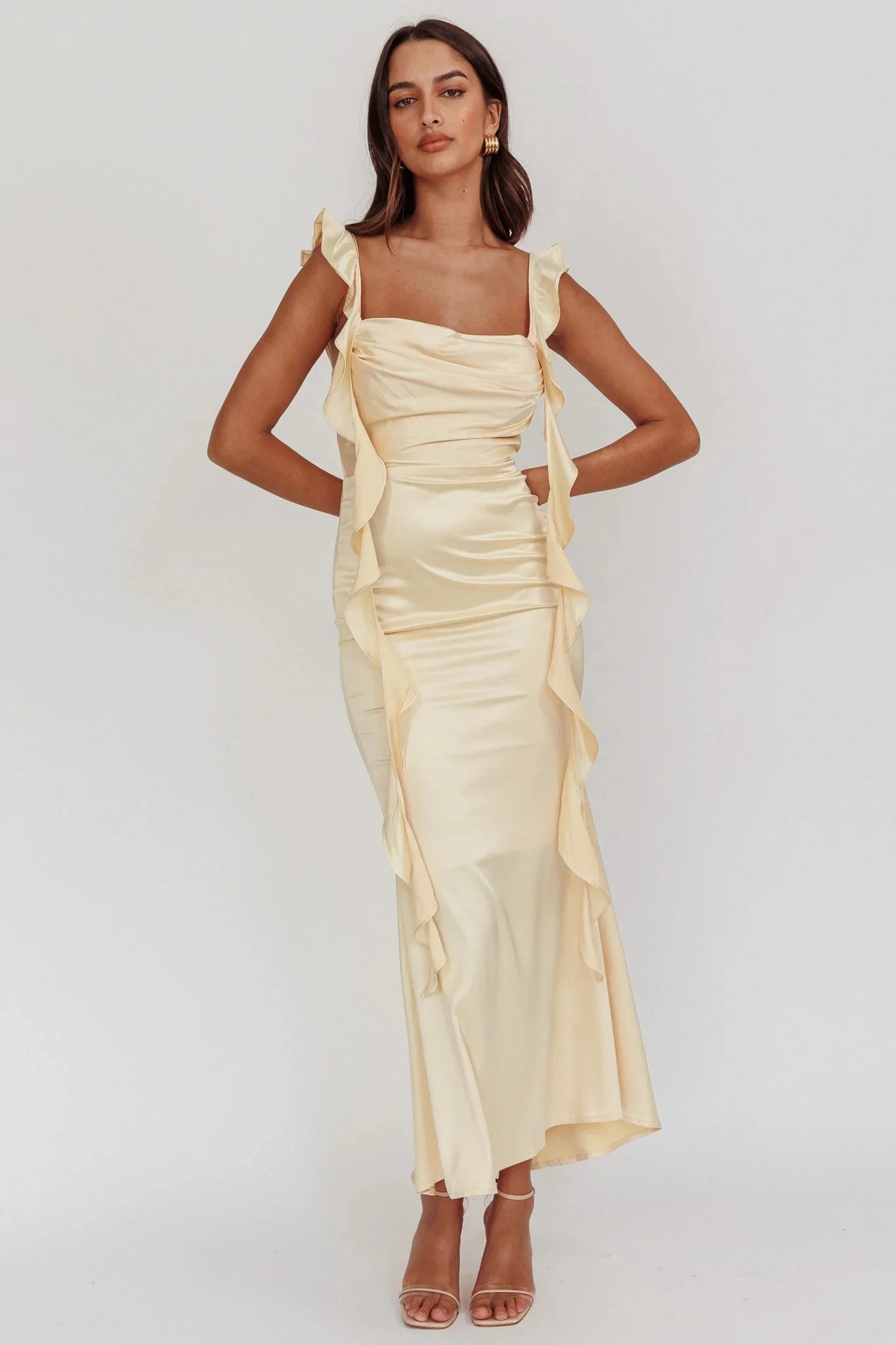 Blushing Ruffle Trim Midi Dress Butter