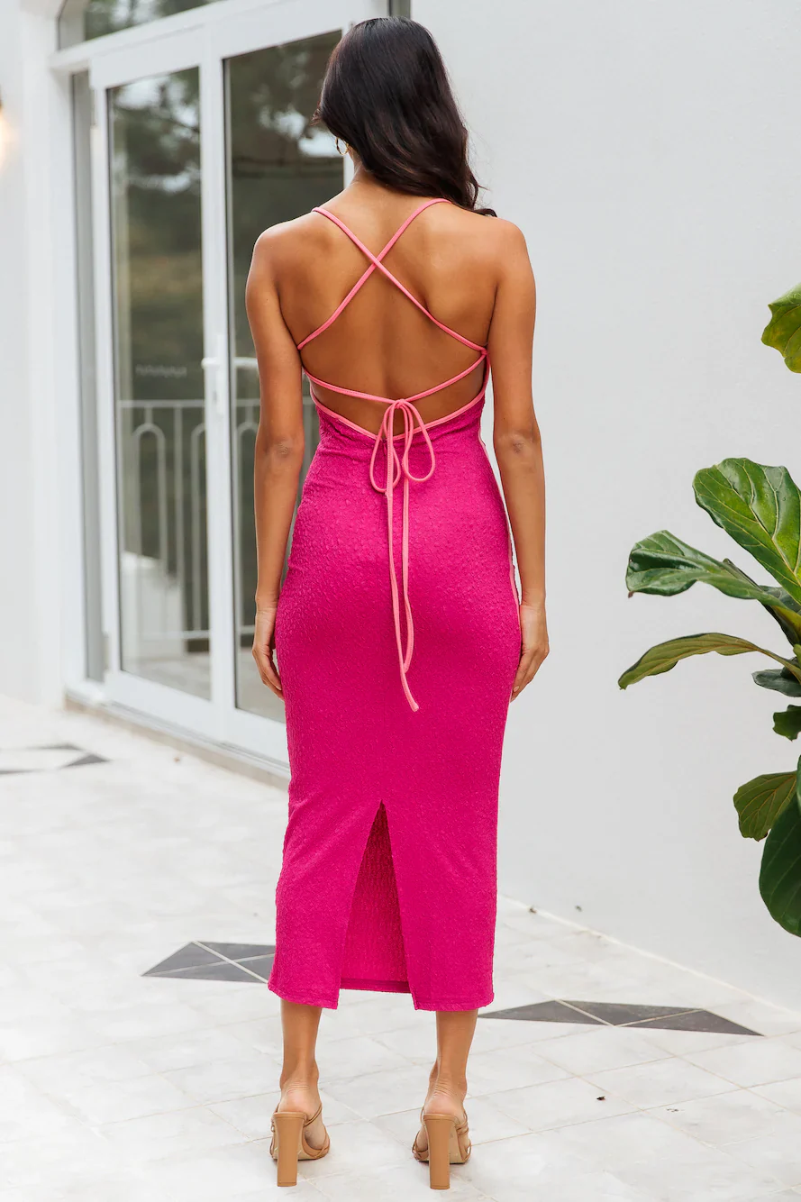 Keeping Secrets Midi Dress Fuchsia