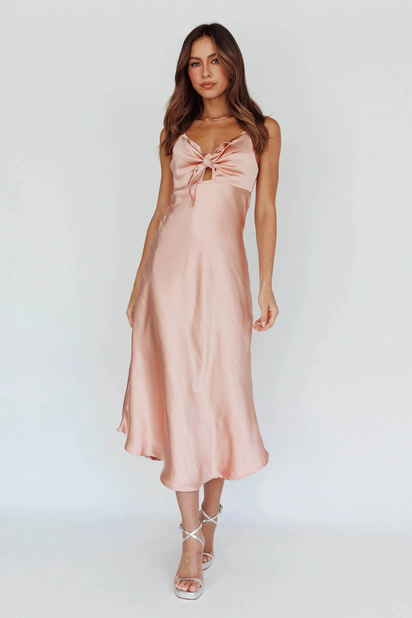 Perfect Day Satin Midi Dress Blush