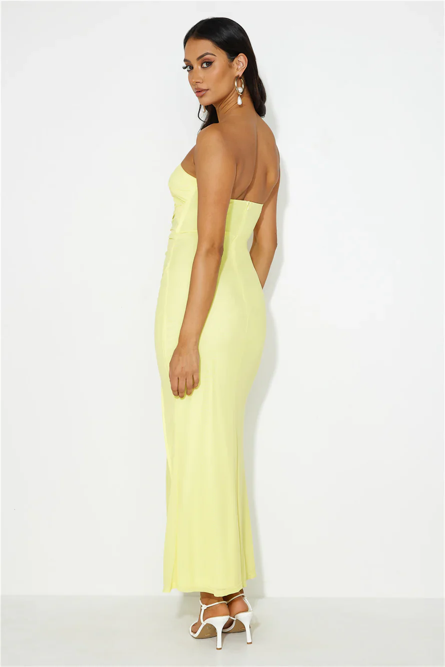Hottest Date Mesh Strapless Maxi Dress Yellow