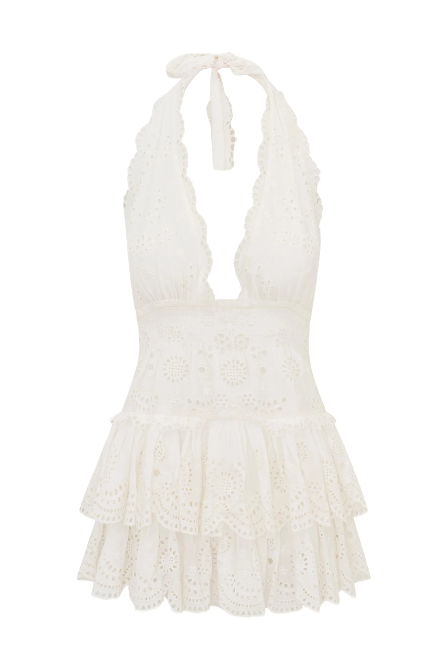 Janea Eyelet Lace Mini Halter Dress