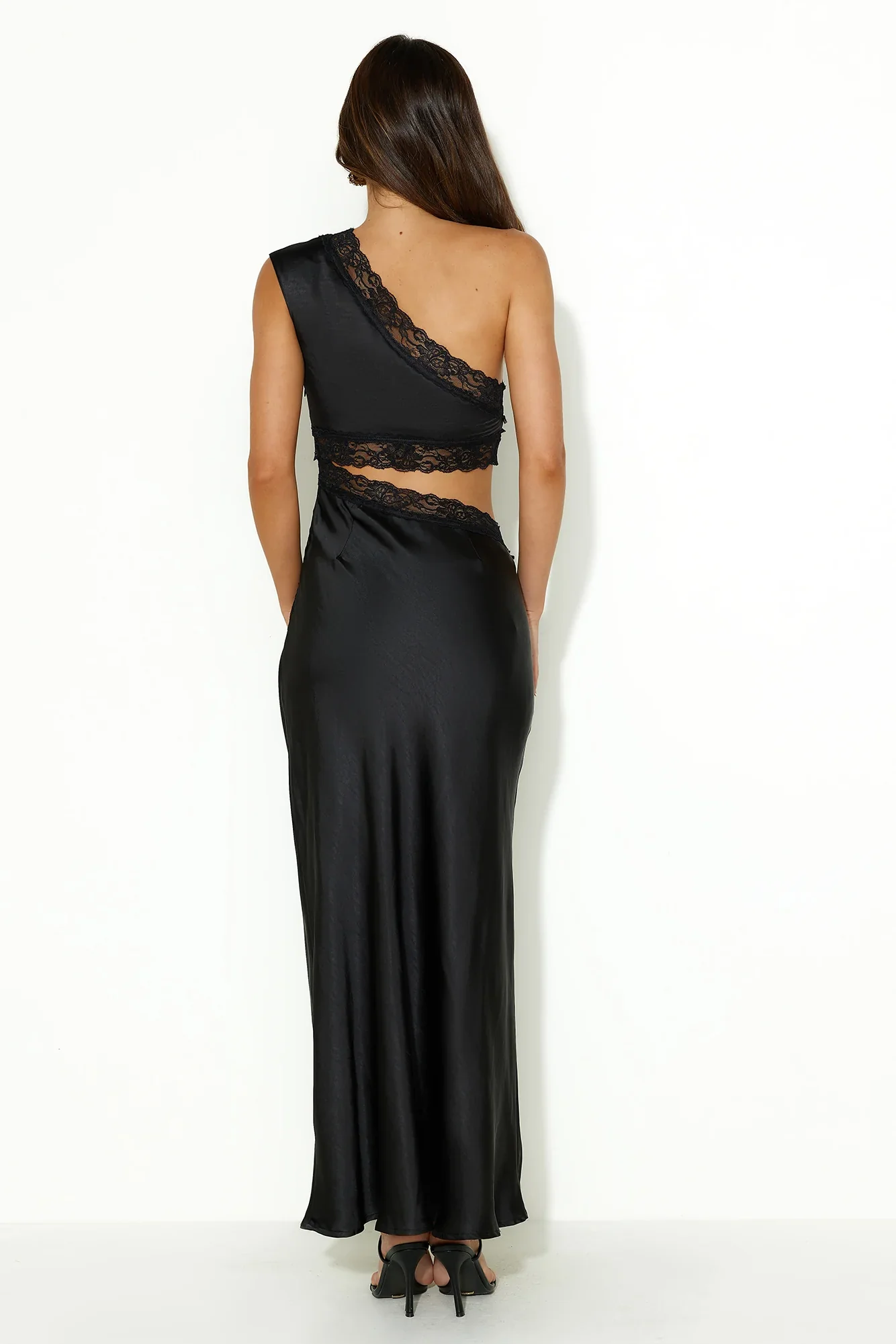 Intricate Love Satin Maxi Dress Black