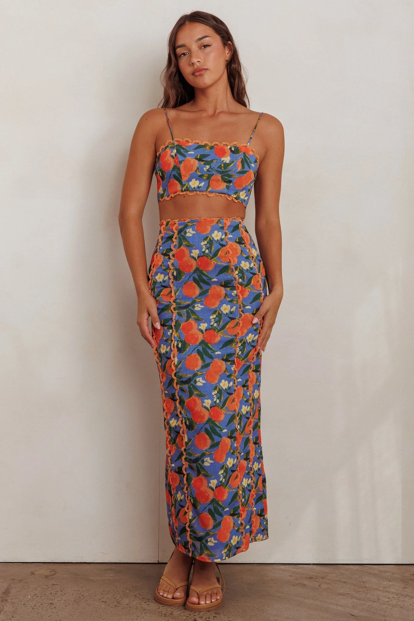 Chamberlain Scallop Trim Crop Top Citrus Orange