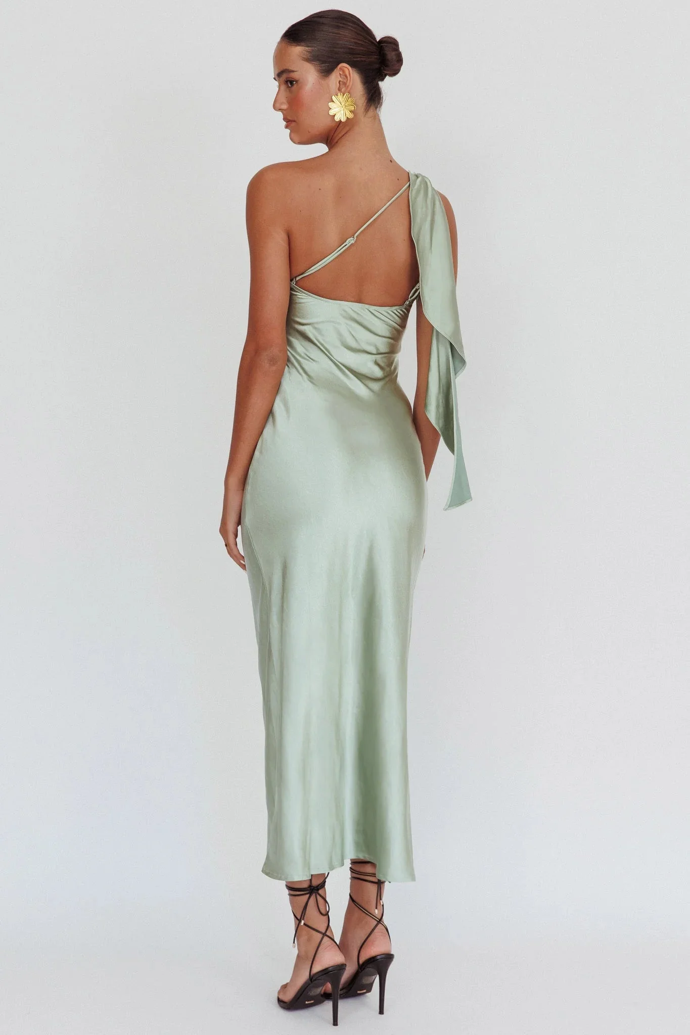 Carmel One-Shoulder Sash Maxi Dress Sage