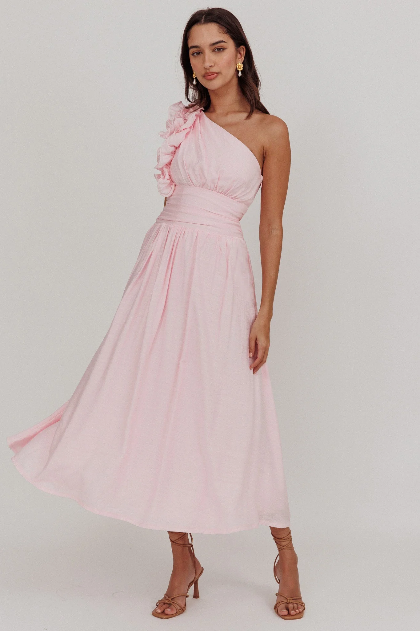Antheia One-Shoulder Maxi Dress Baby Pink