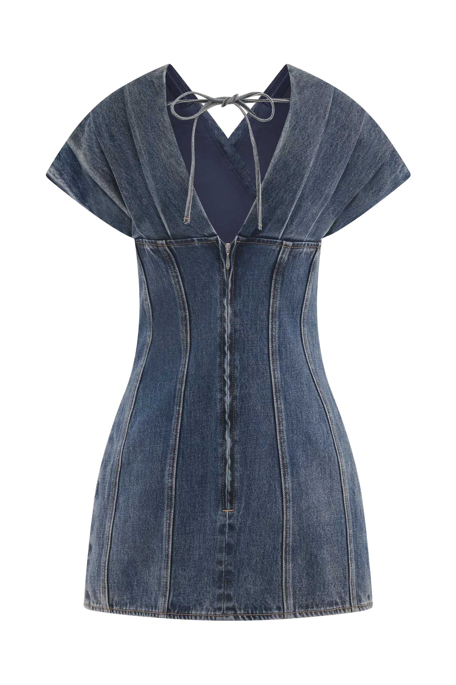 Pascale Off Shoulder Denim Mini Dress - Washed Dark Blue