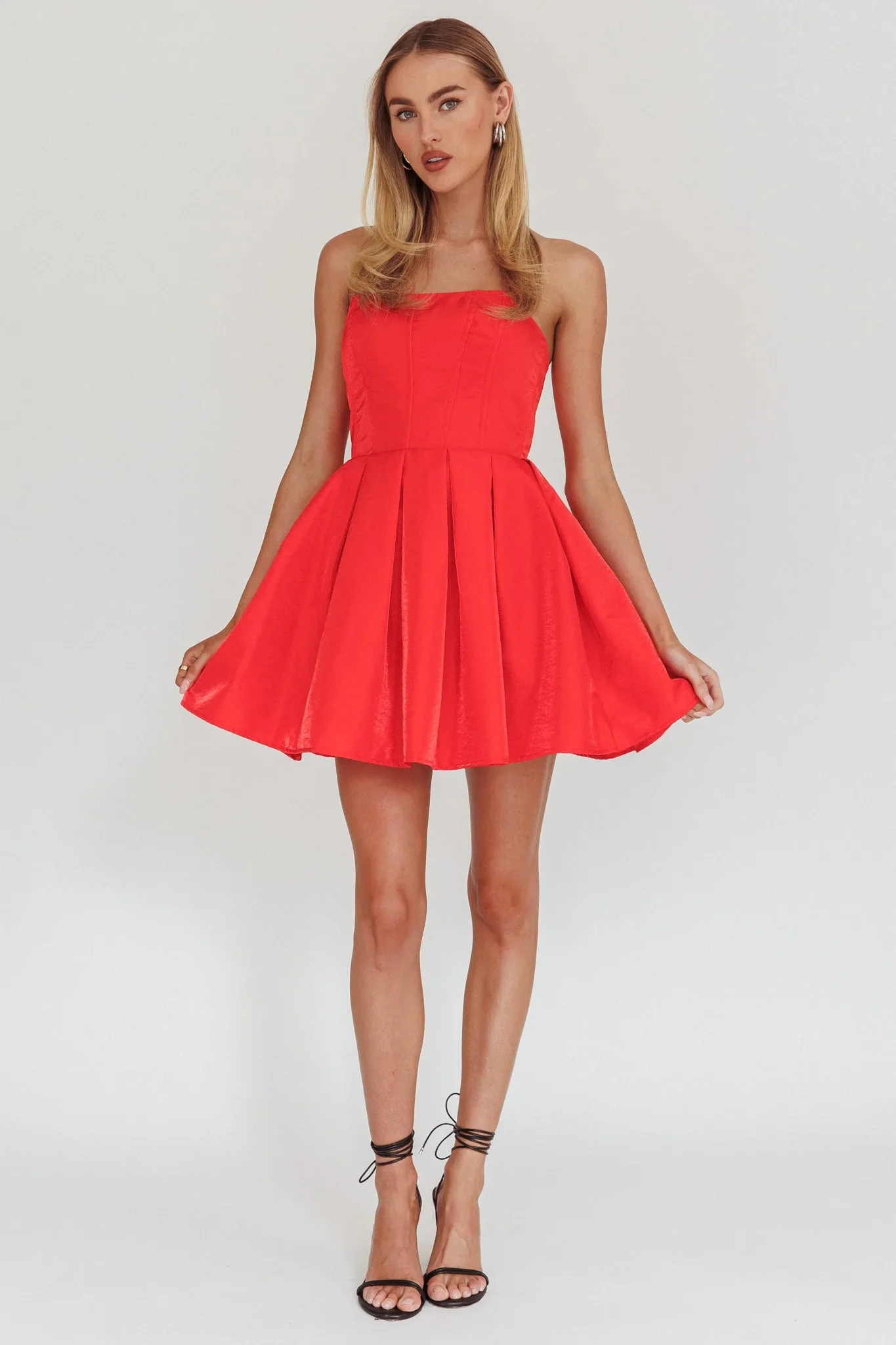 Loveless Strapless Flared Mini Dress Red