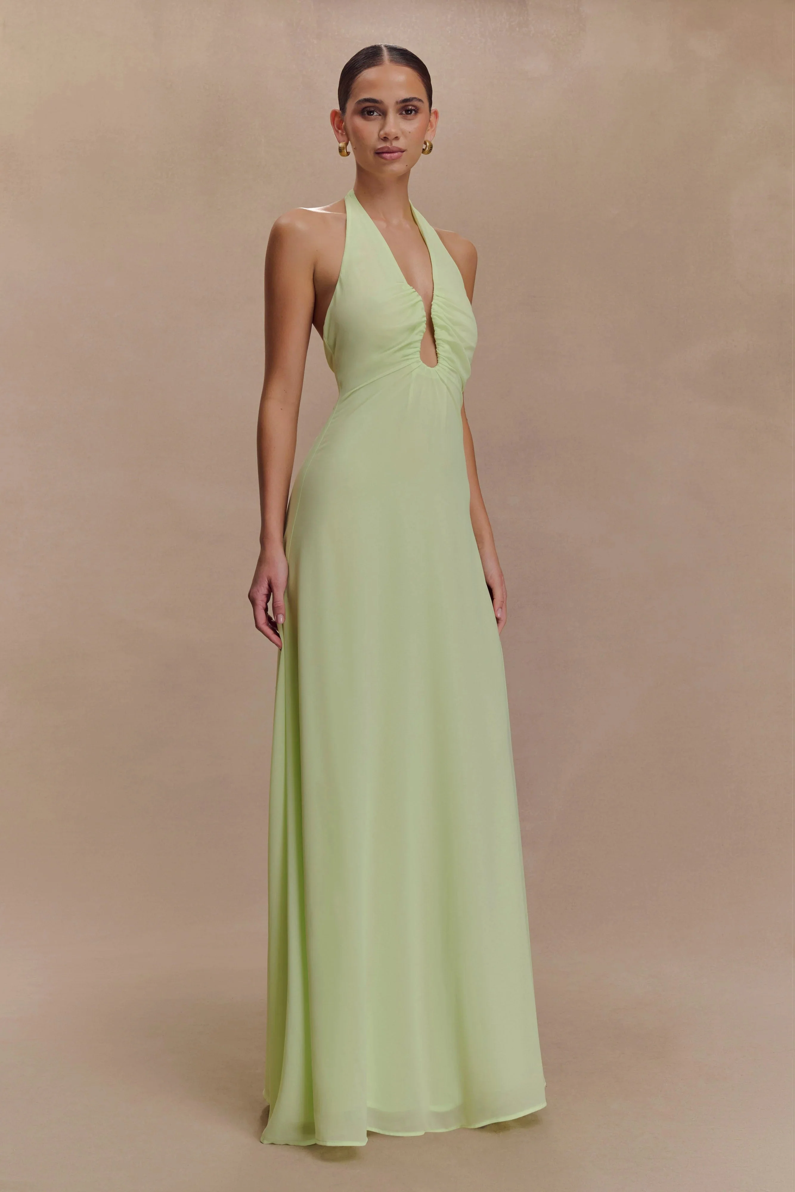 Malakhai Chiffon Halter Maxi Dress - Pastel Green