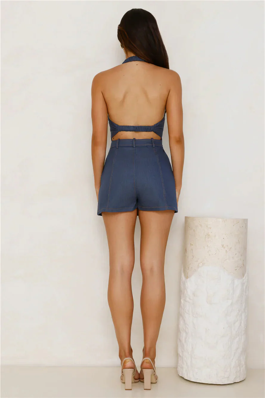Chase Happiness Halter Romper Dark Denim