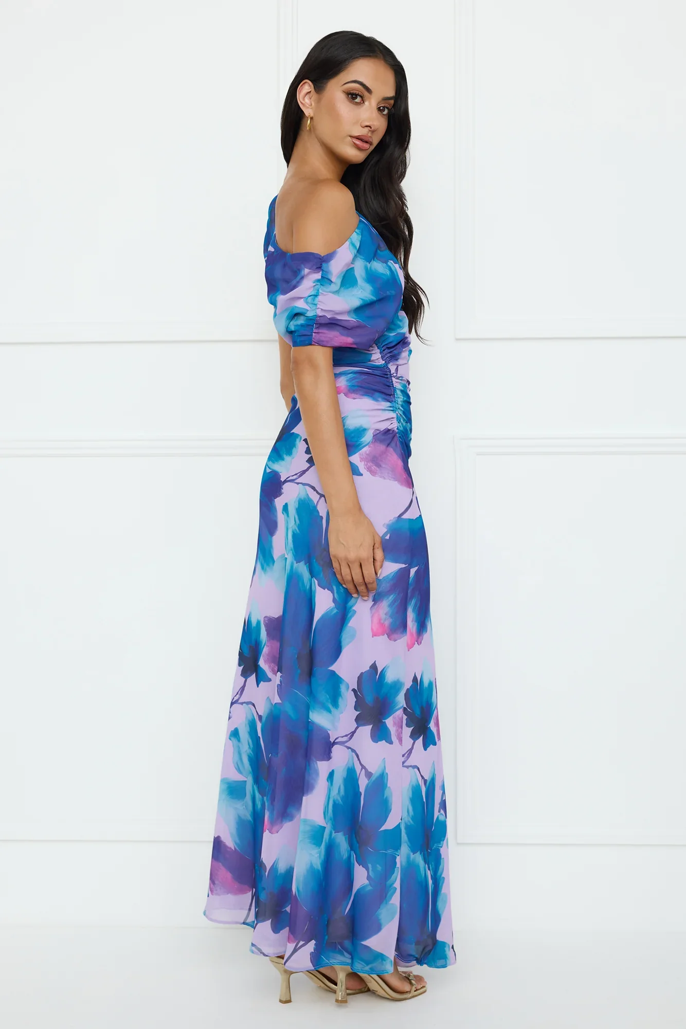 Indigo Light Off Shoulder Maxi Dress Lilac