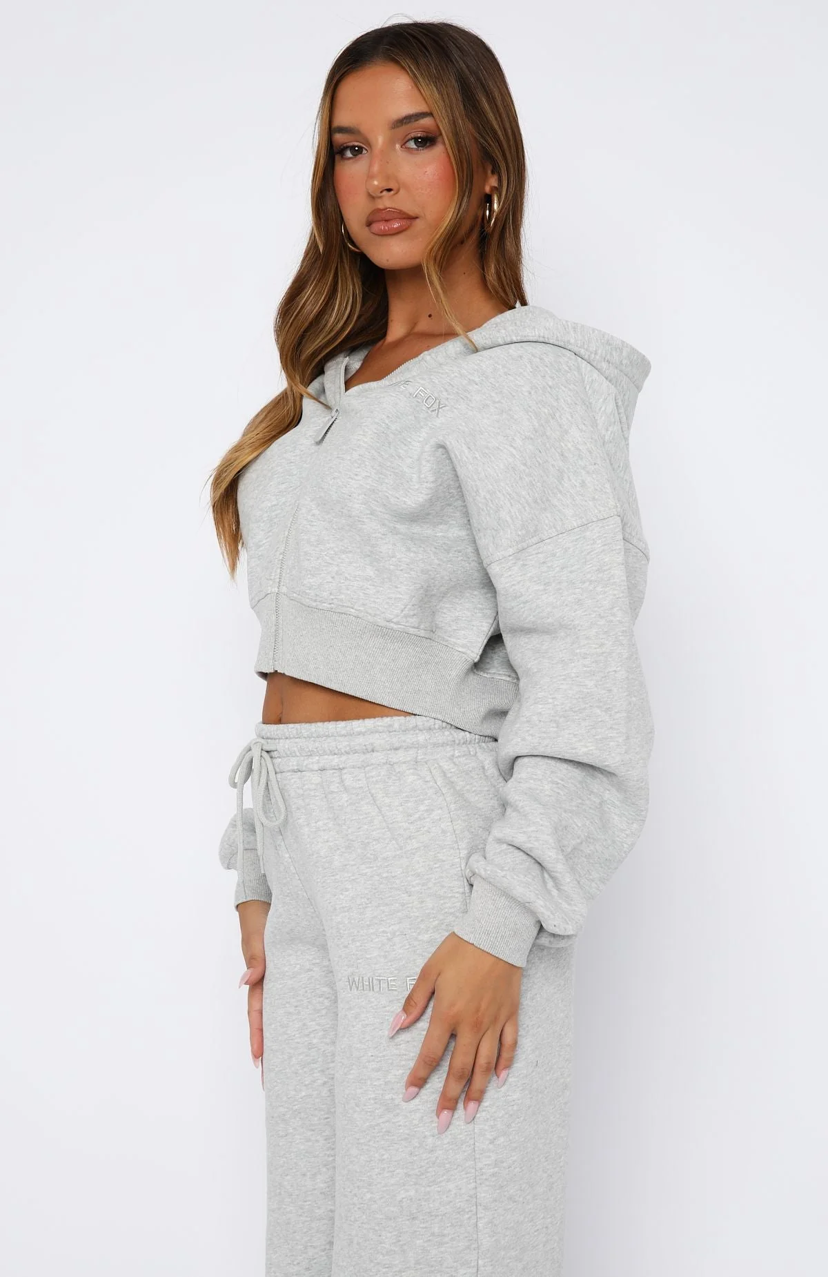 Stay Lifted Cropped Hoodie Dark Grey Marle