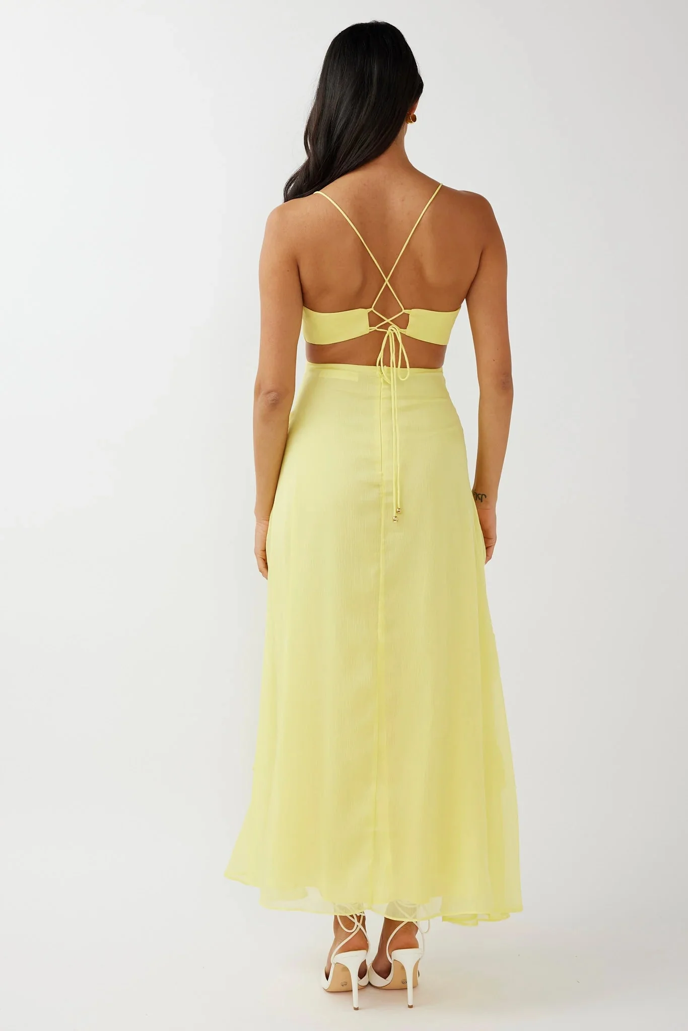 Joss Ruffle Trim Cut-Out Dress Yellow