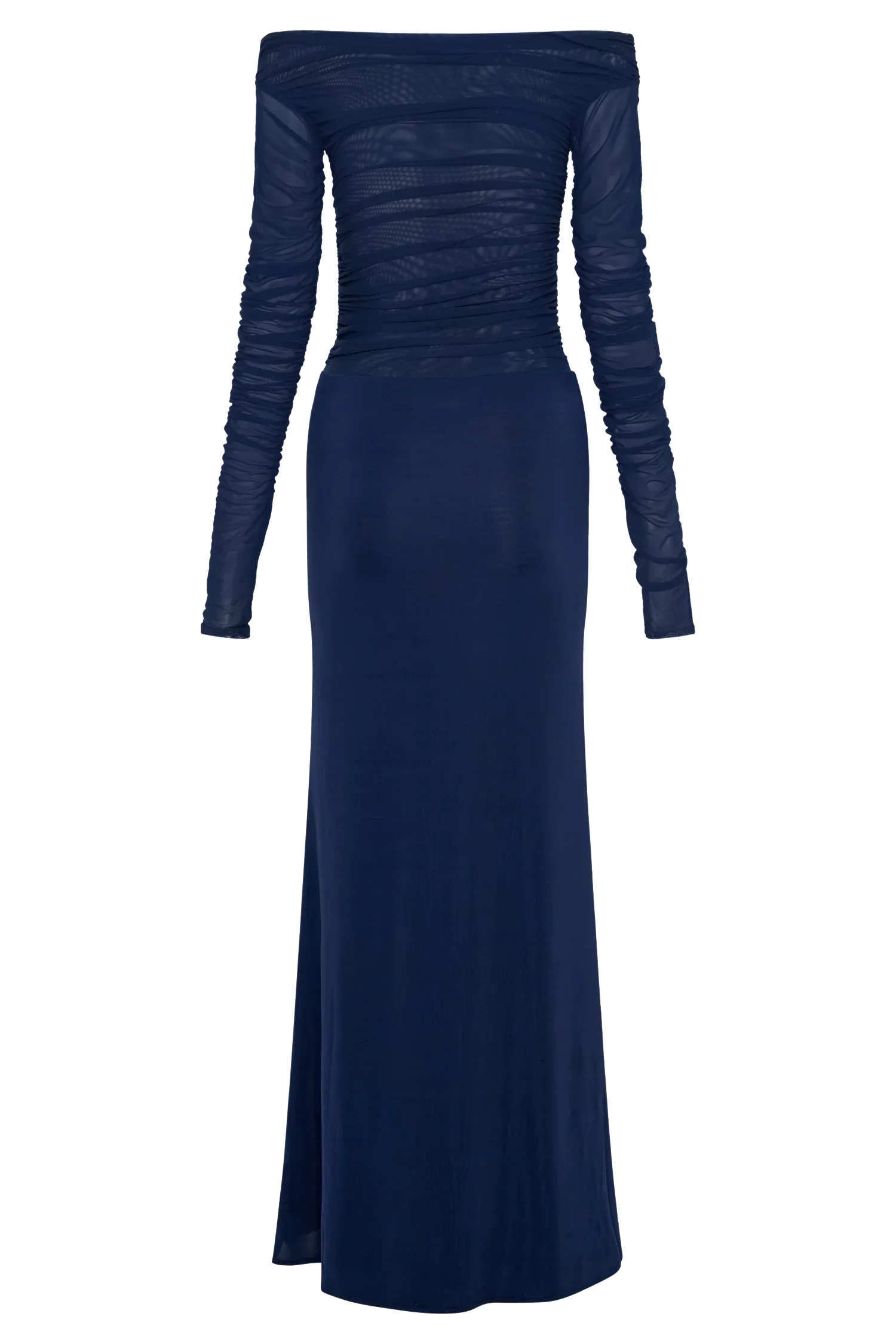 Darla Mesh And Slinky Off Shoulder Maxi Dress - Dark Navy