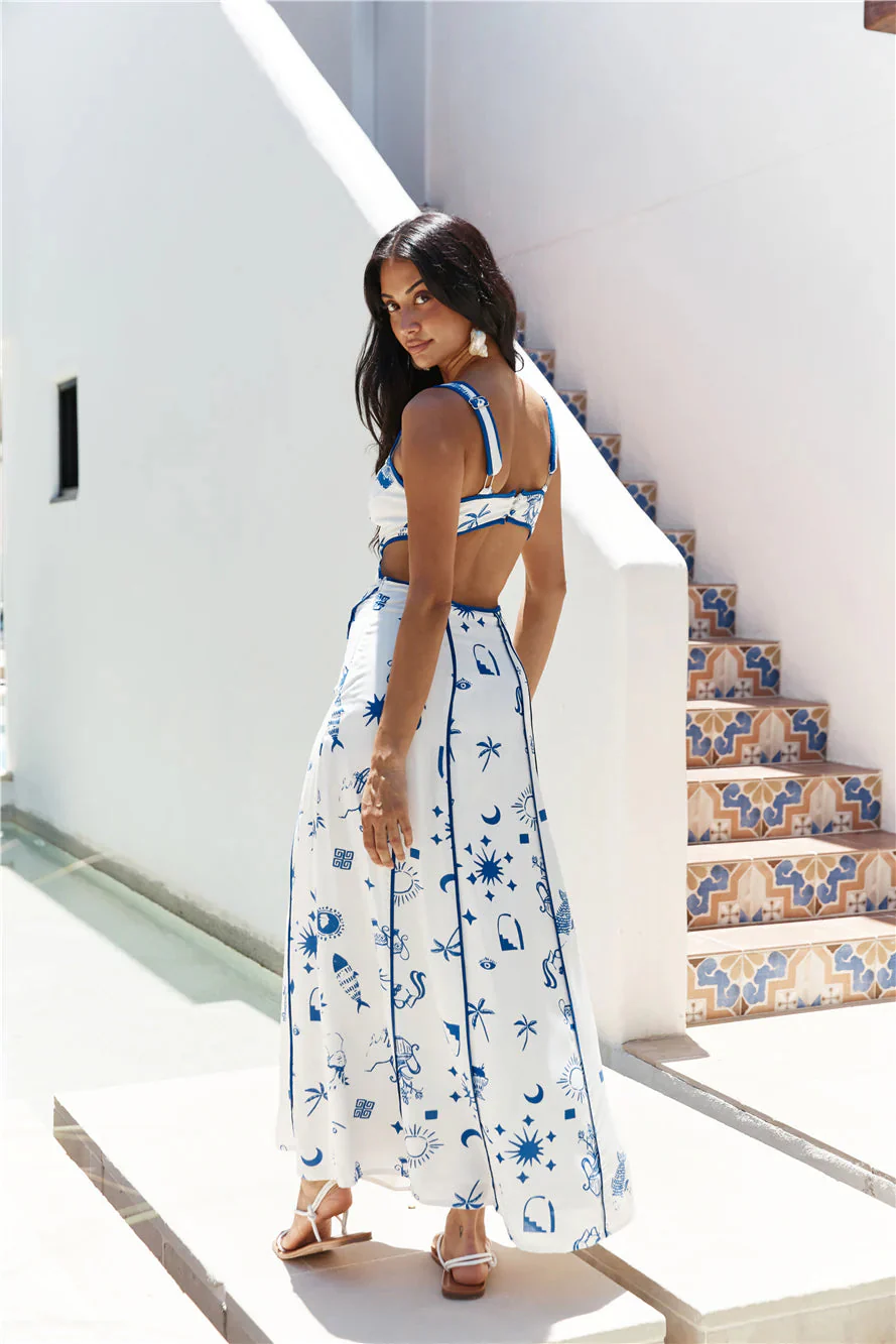 Seaside Charm Cutout Maxi Dress Blue