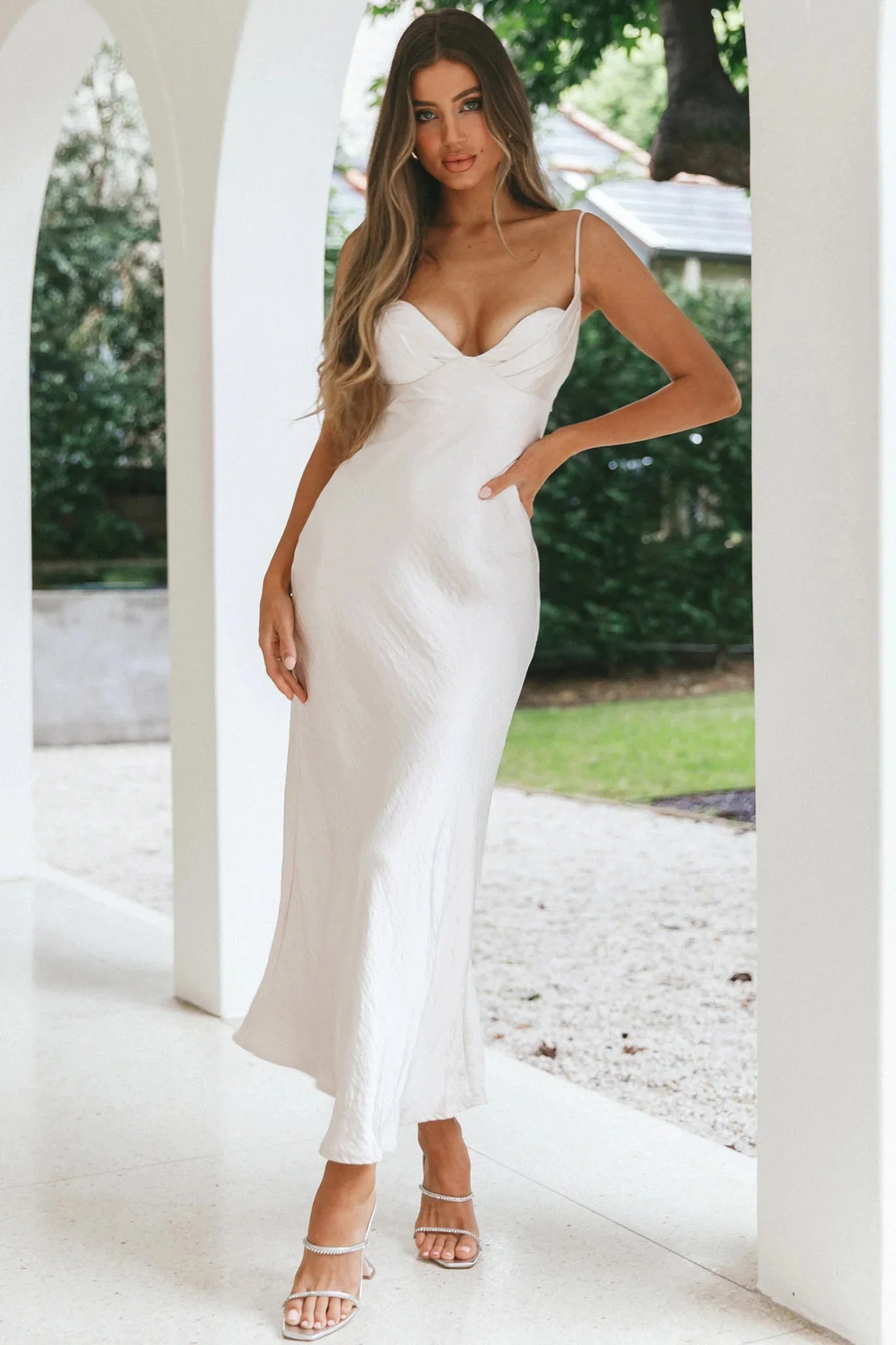 Infinity Pintuck Bust Maxi Dress Champagne