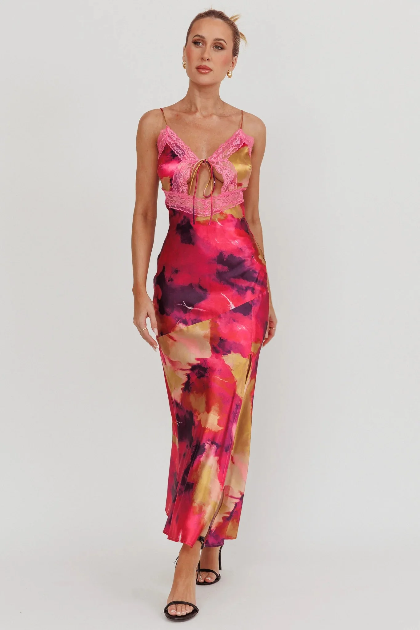 Saga Bust Keyhole Satin Maxi Dress Purple