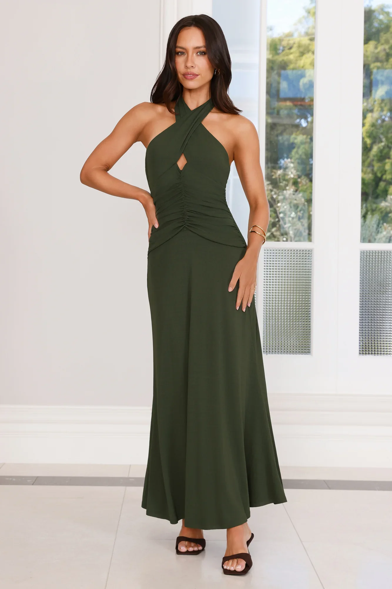 Heartstruck Halter Maxi Dress Khaki