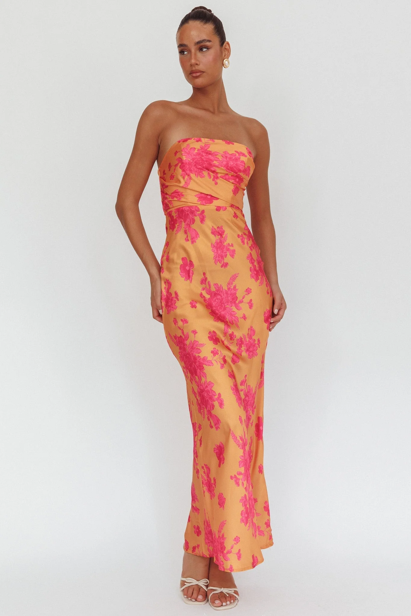 City Of Stars Strapless Maxi Dress Floral Orange