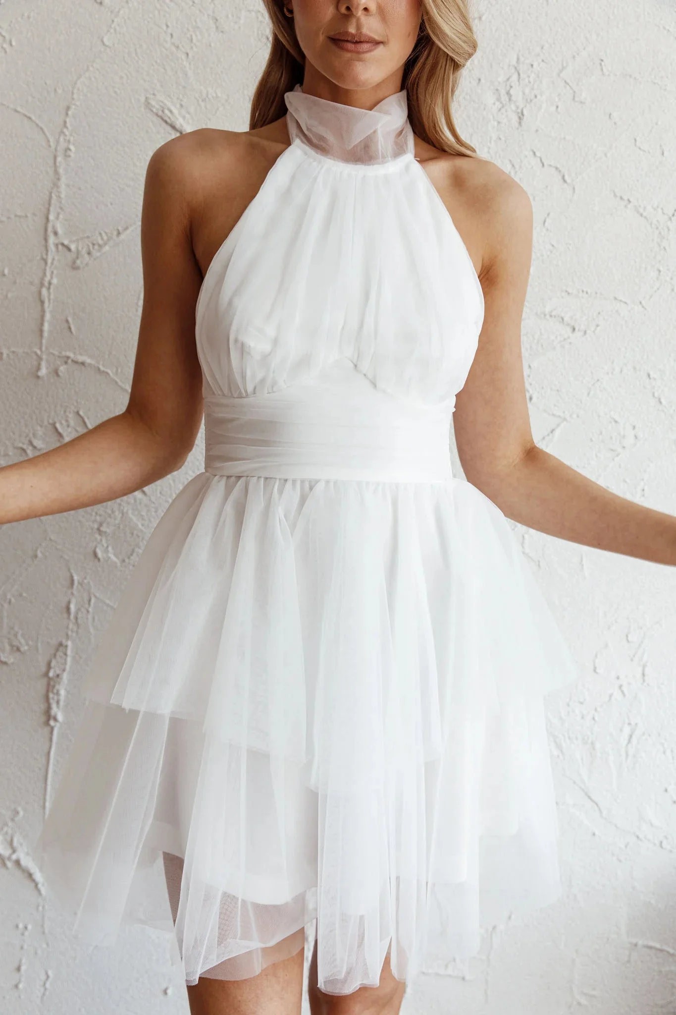 Andria Halterneck Tulle Mini Dress White