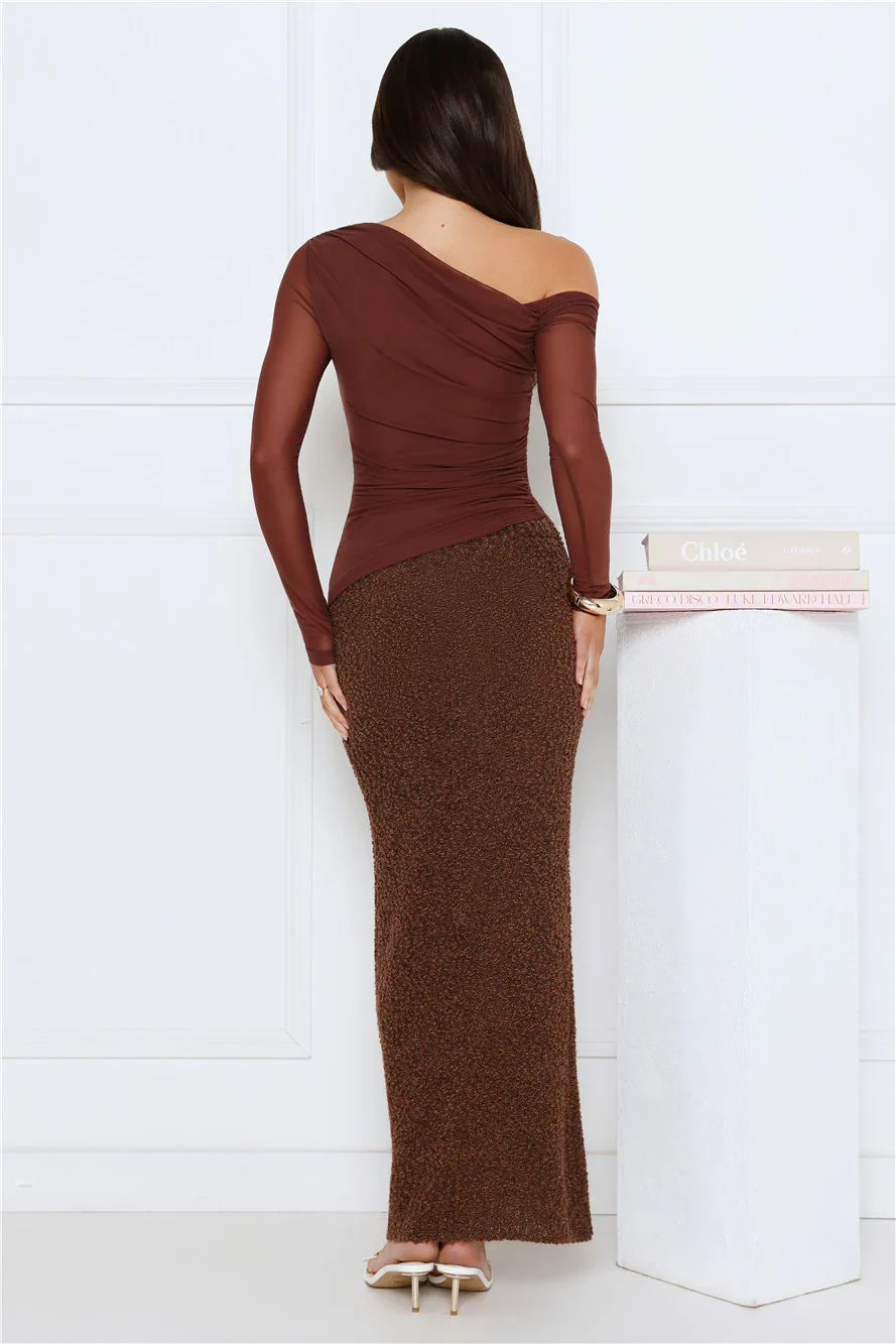 Honey Trap Mesh Long Sleeve Top Brown