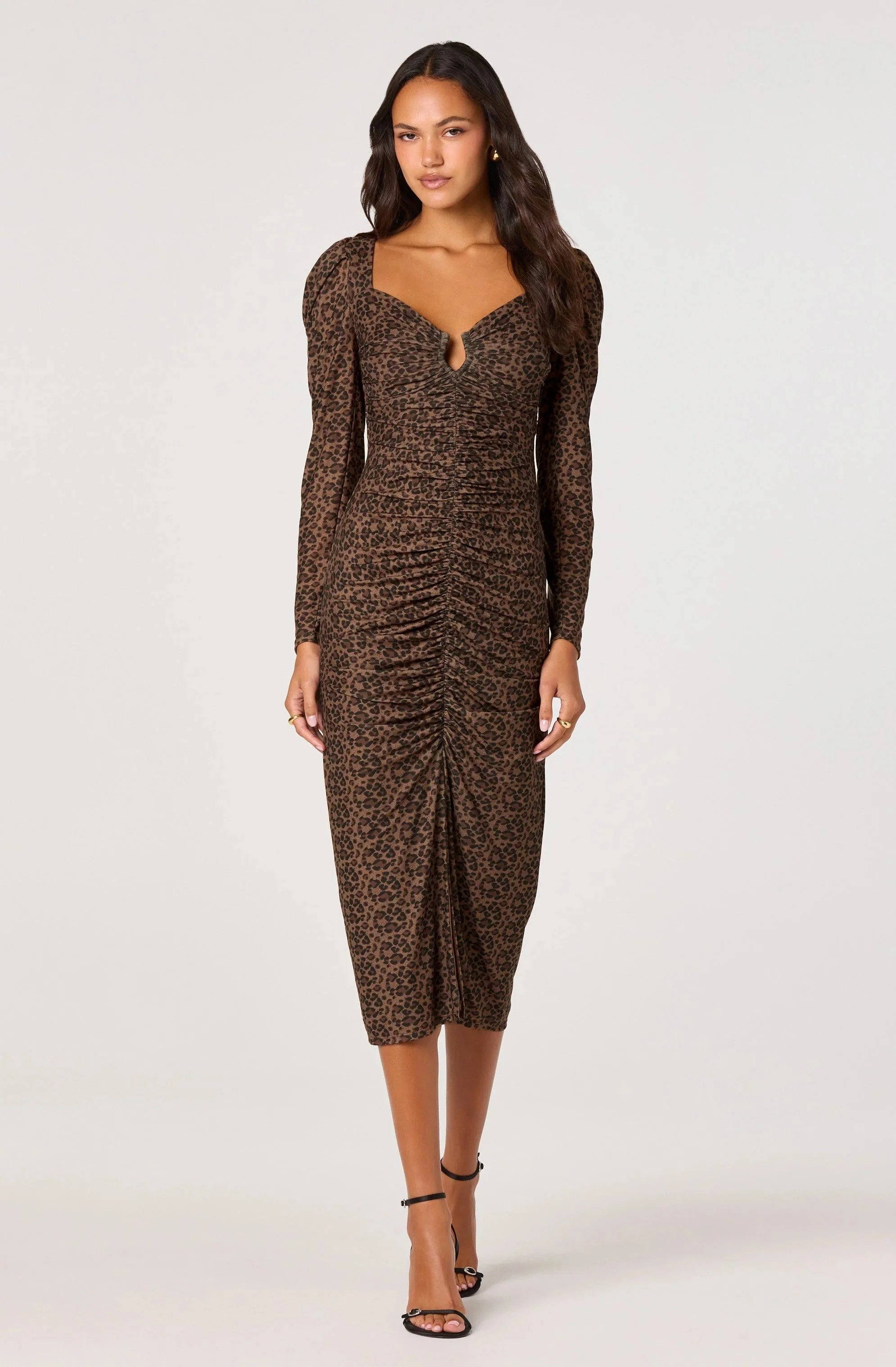 Ruched Mesh Midi Dress