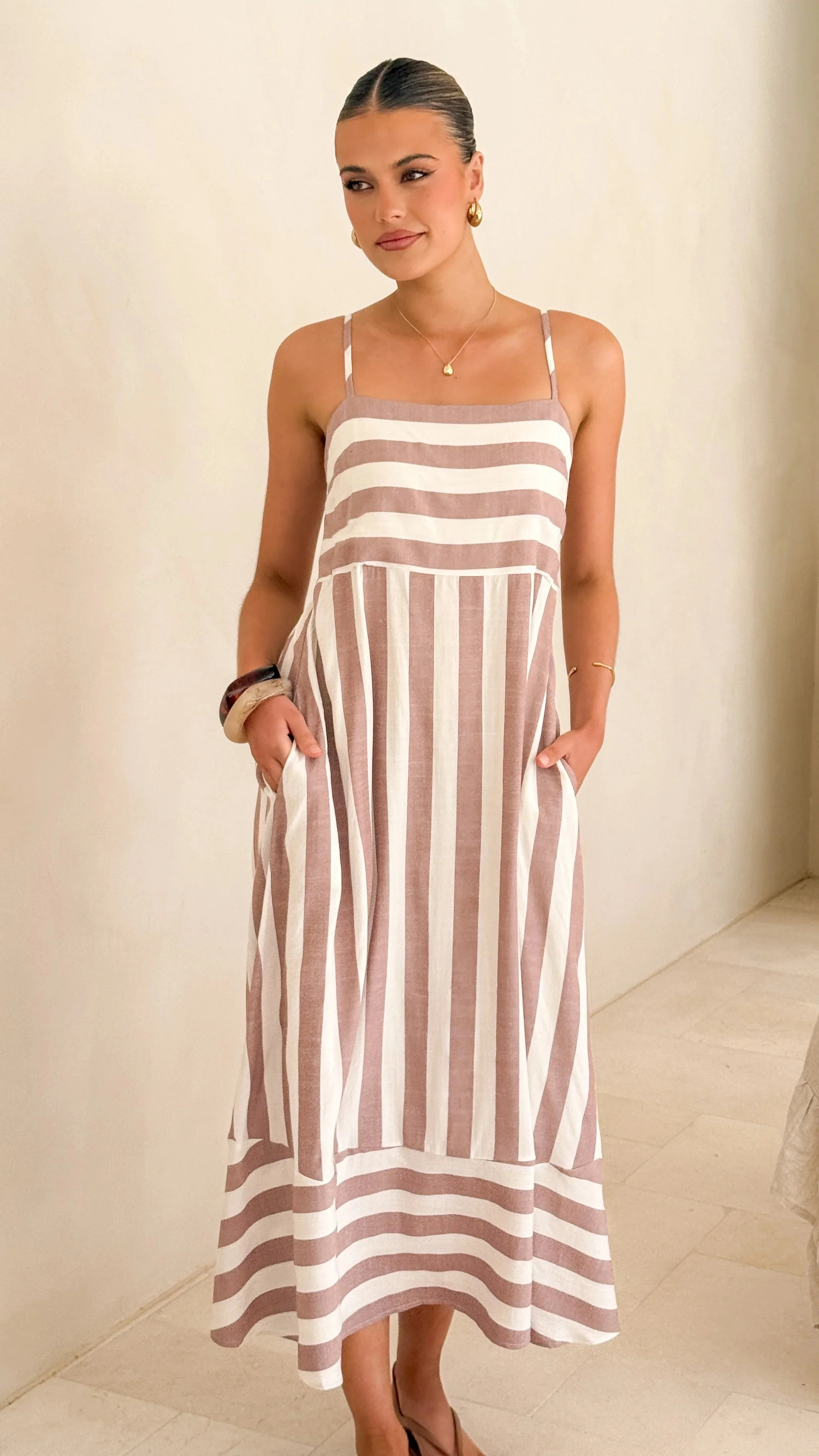 Baylee Midi Dress - Chocolate Stripe