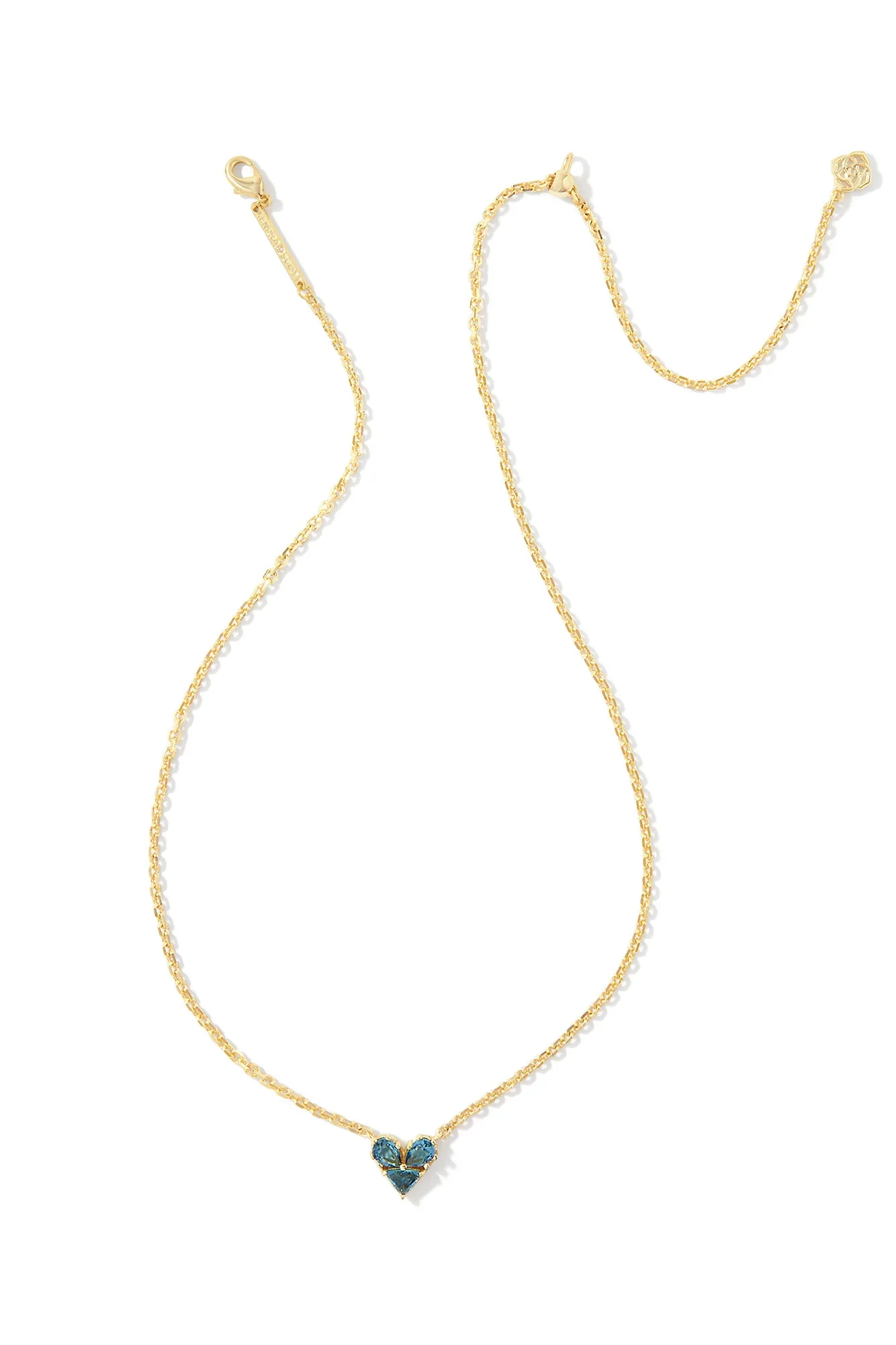 Katy Gold Heart Short Pendant Necklace Teal Glass