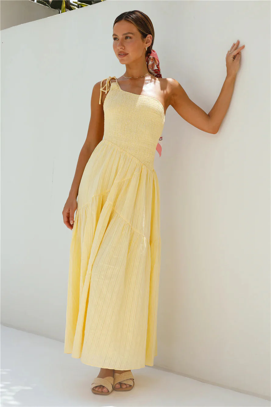 Beaming Hues One Shoulder Maxi Dress Yellow
