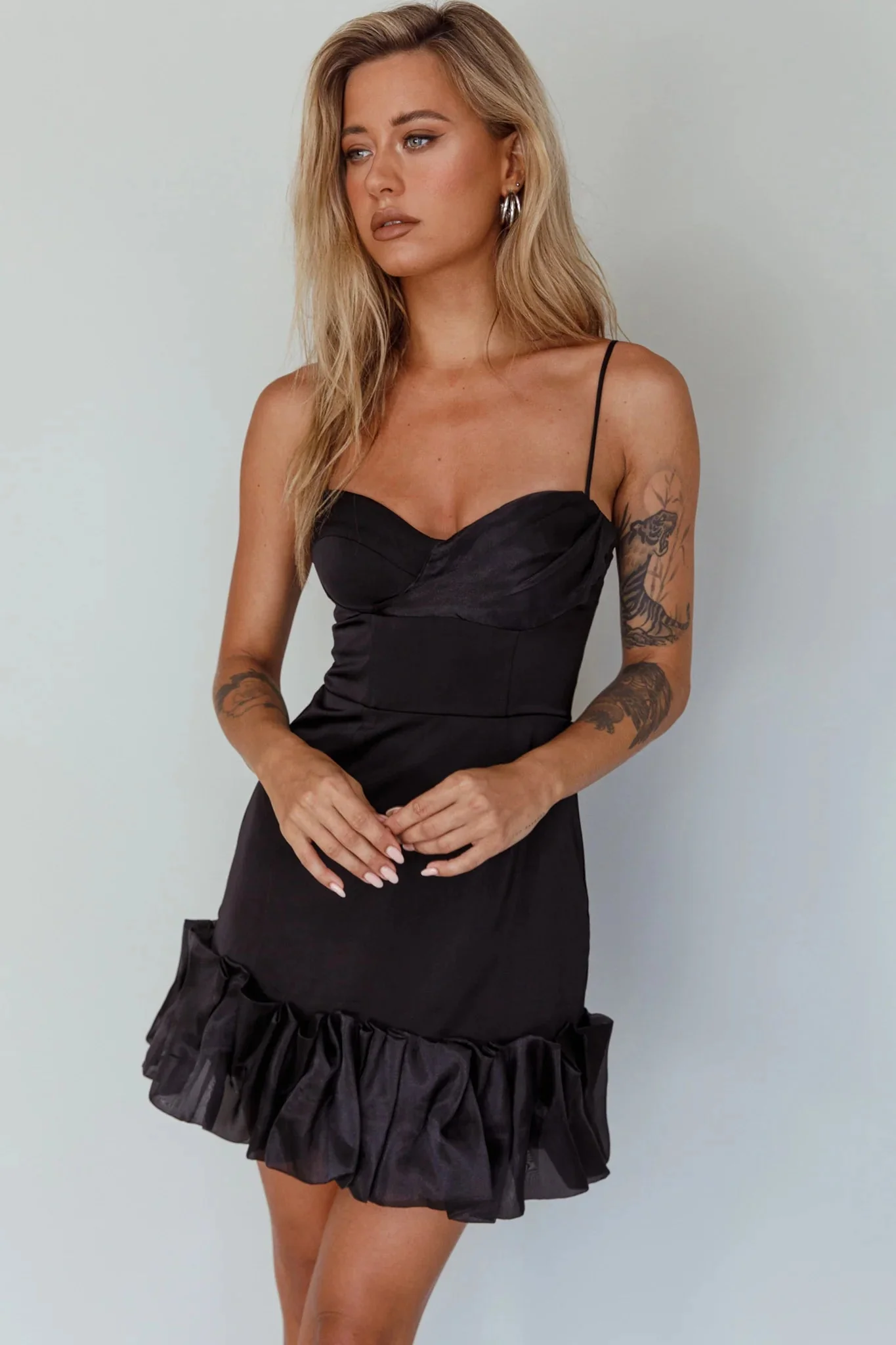 Buona Sera Hem Decoration Mini Dress Black