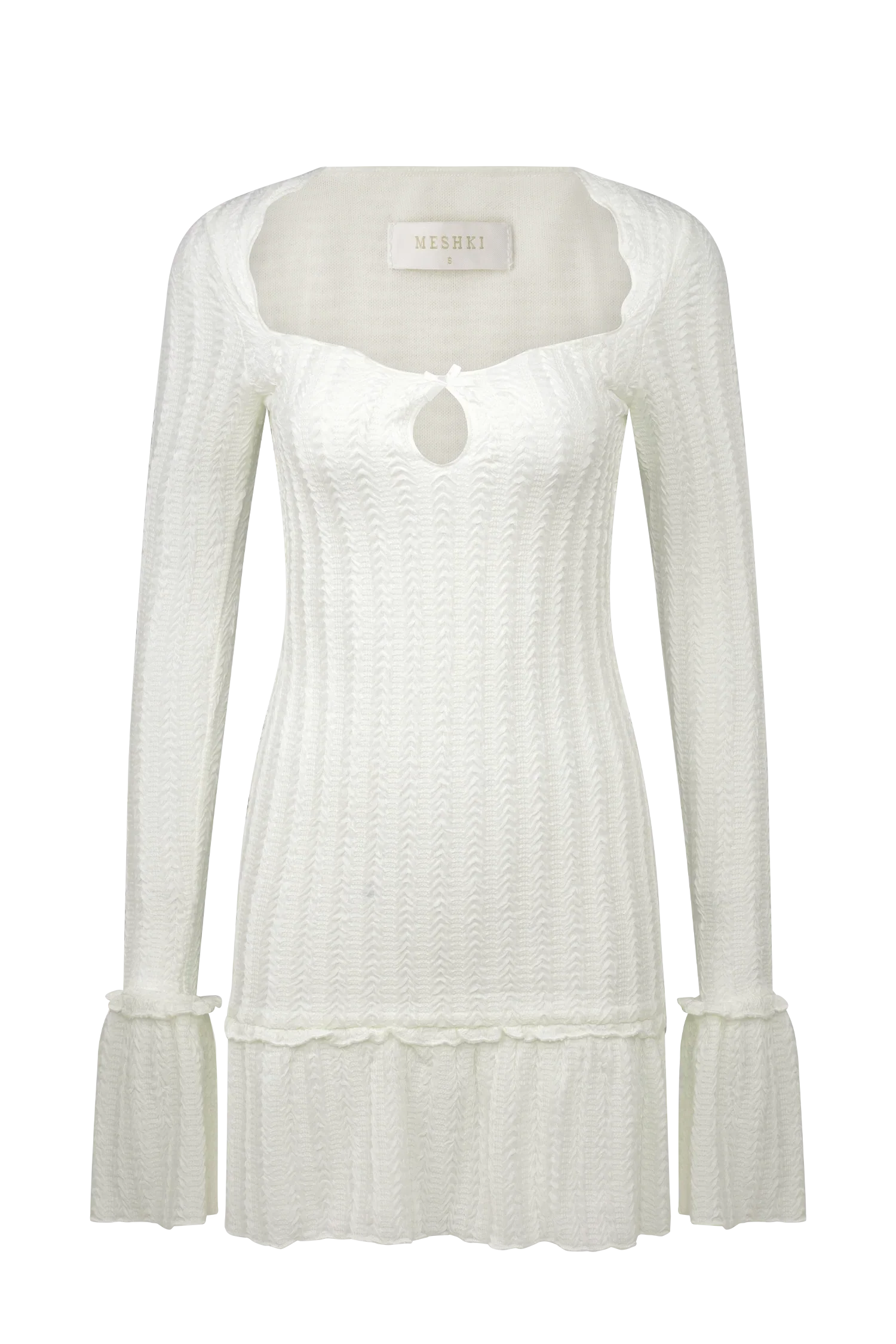 Daphne Pointelle Long Sleeve Mini Dress - Ivory