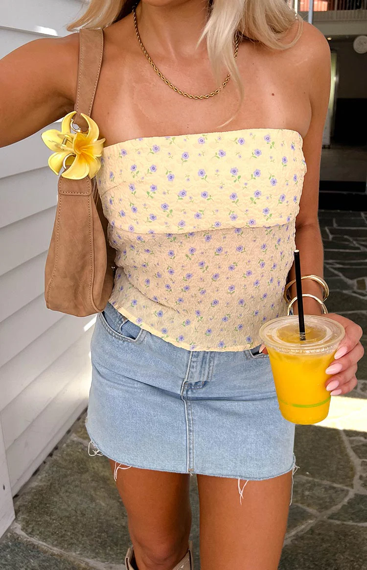 Lou Lou Yellow Floral Strapless Top