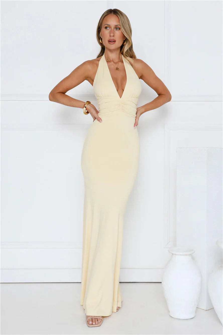 Chic Spark Halter Maxi Dress Yellow