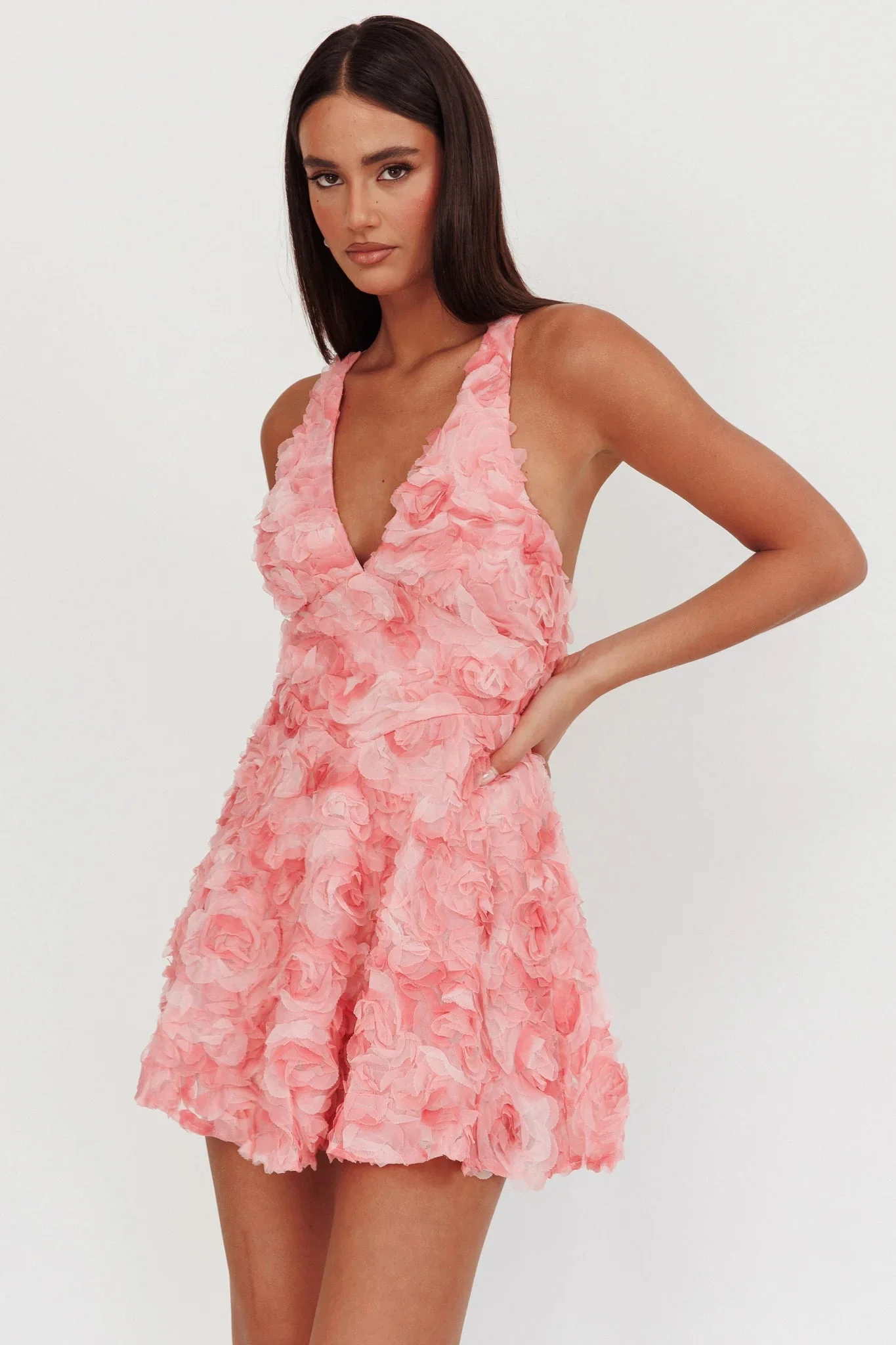 Lavalle Criss-Cross Embellished Mini Dress Pink