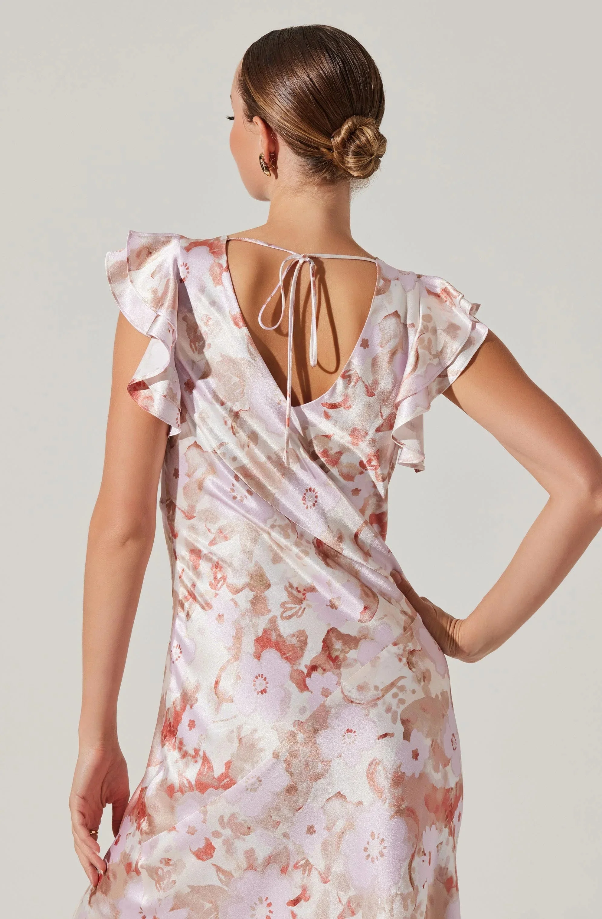 Satin Flutter Sleeve Maxi Dress