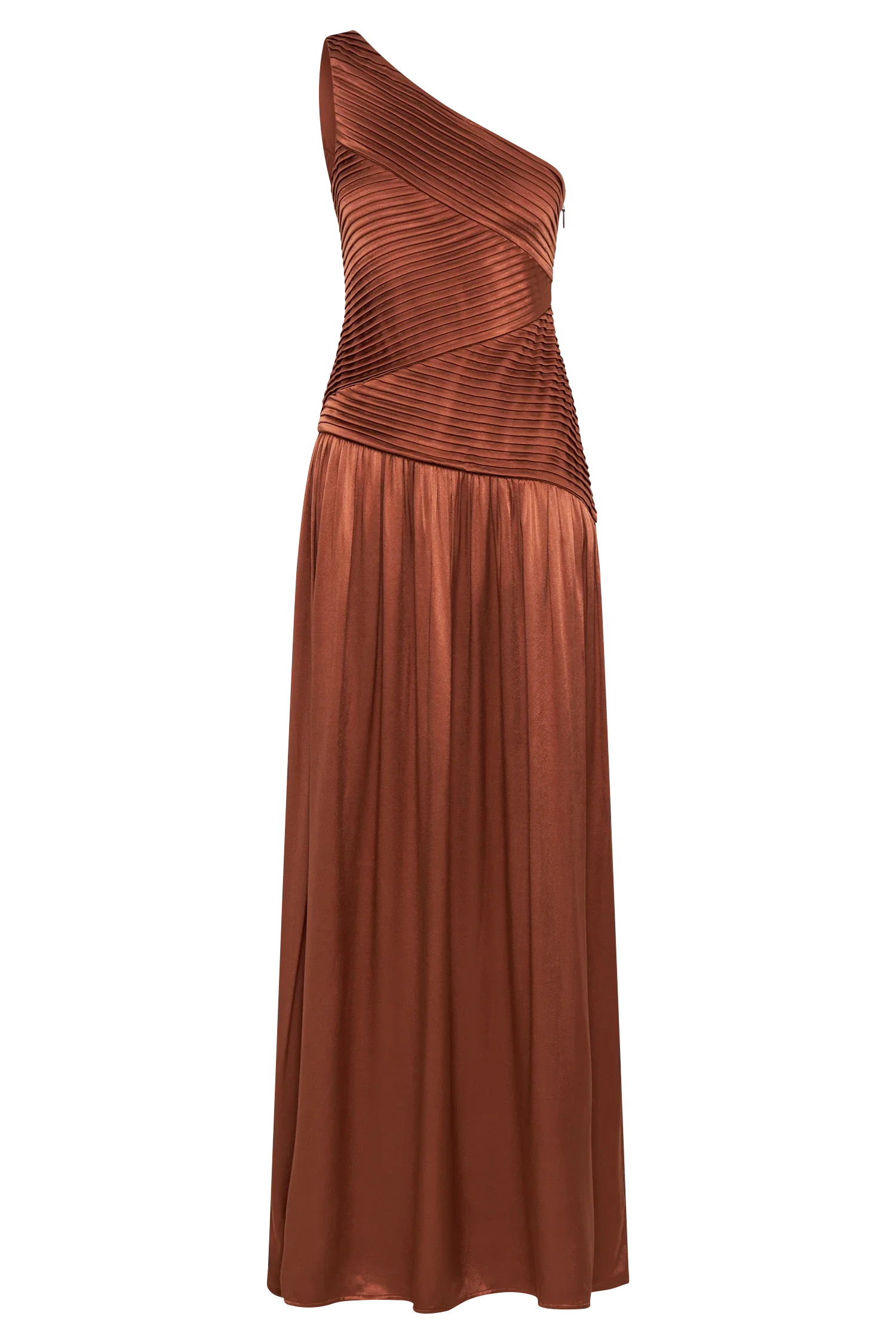 Jenna One Shoulder Pleated Maxi Dress - Wood