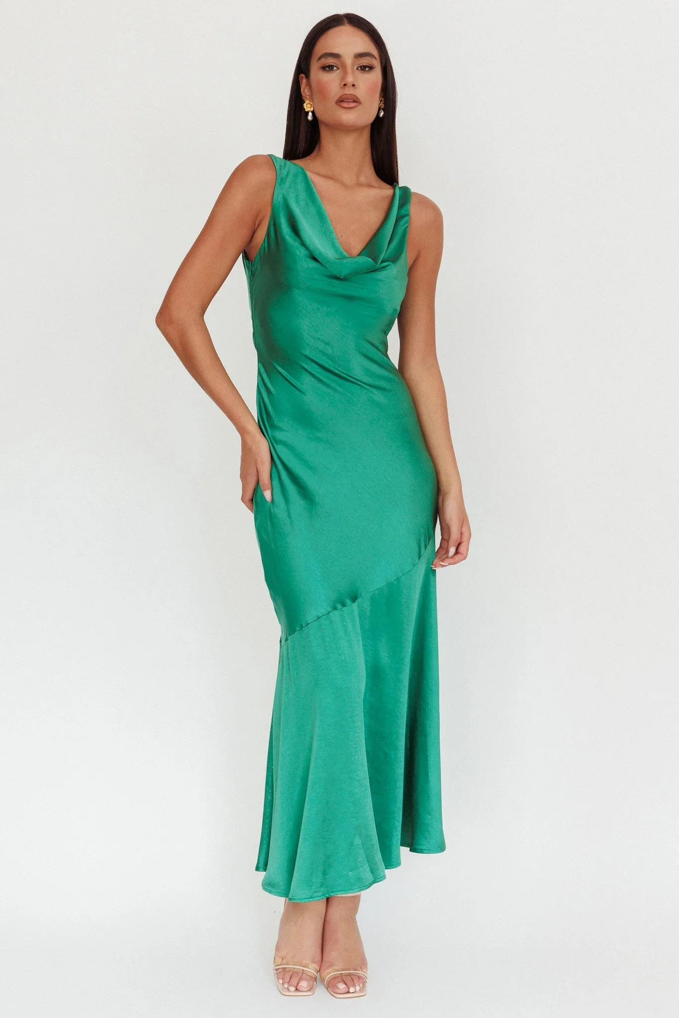 Cecilia Cowl Neck Drape Back Maxi Dress Emerald