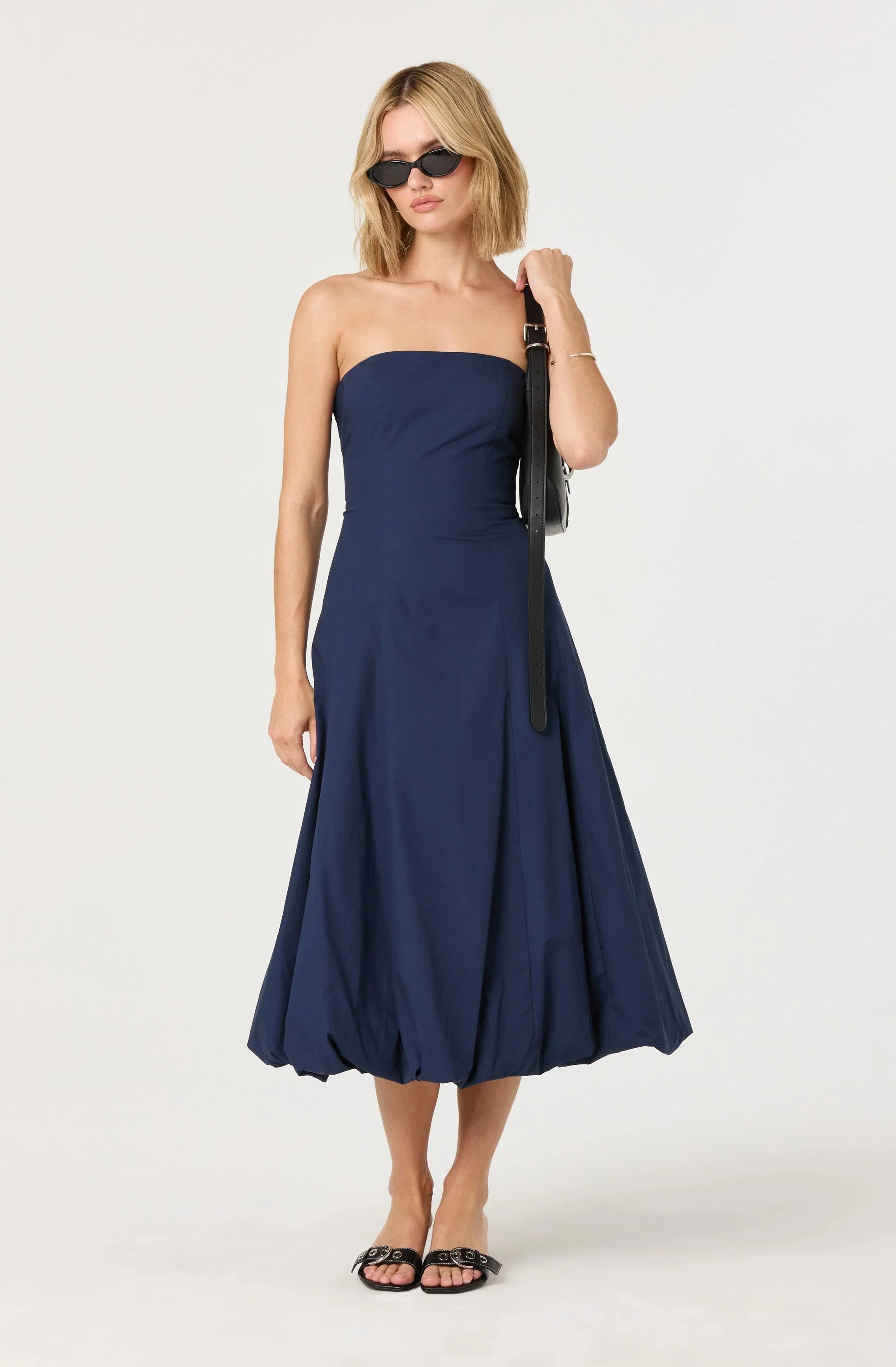 Lace Up Strapless Bubble Dress