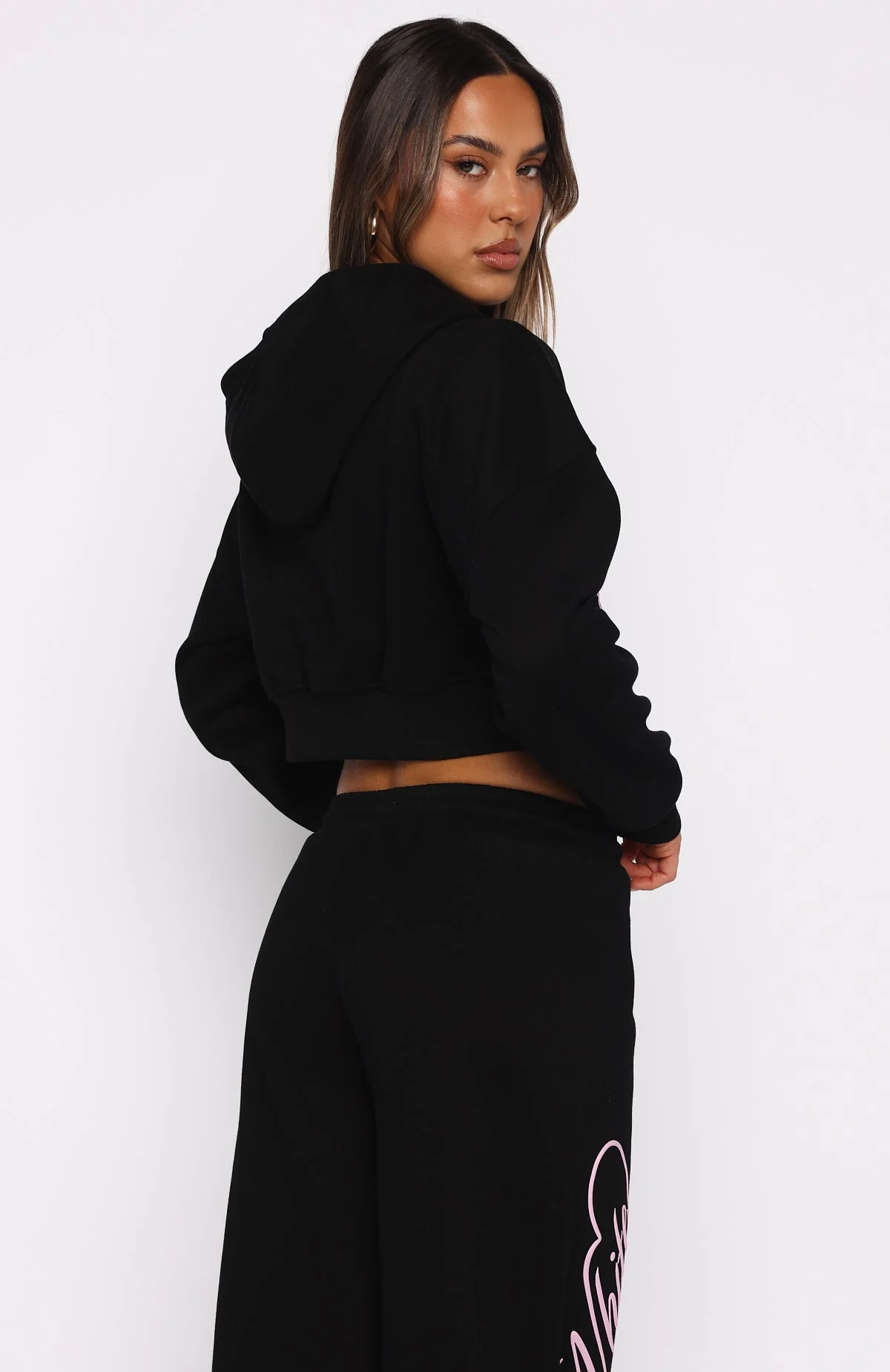 Love You Regardless Cropped Zip Front Hoodie Black