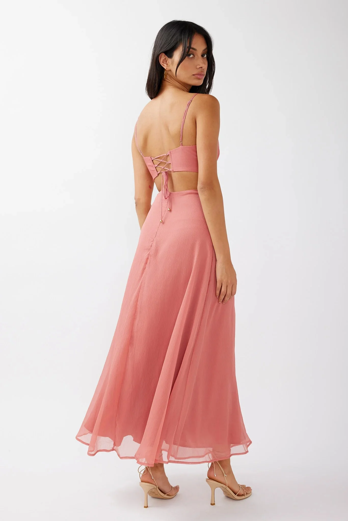 More Love Lace Trim Cut-Out Midi Dress Pink