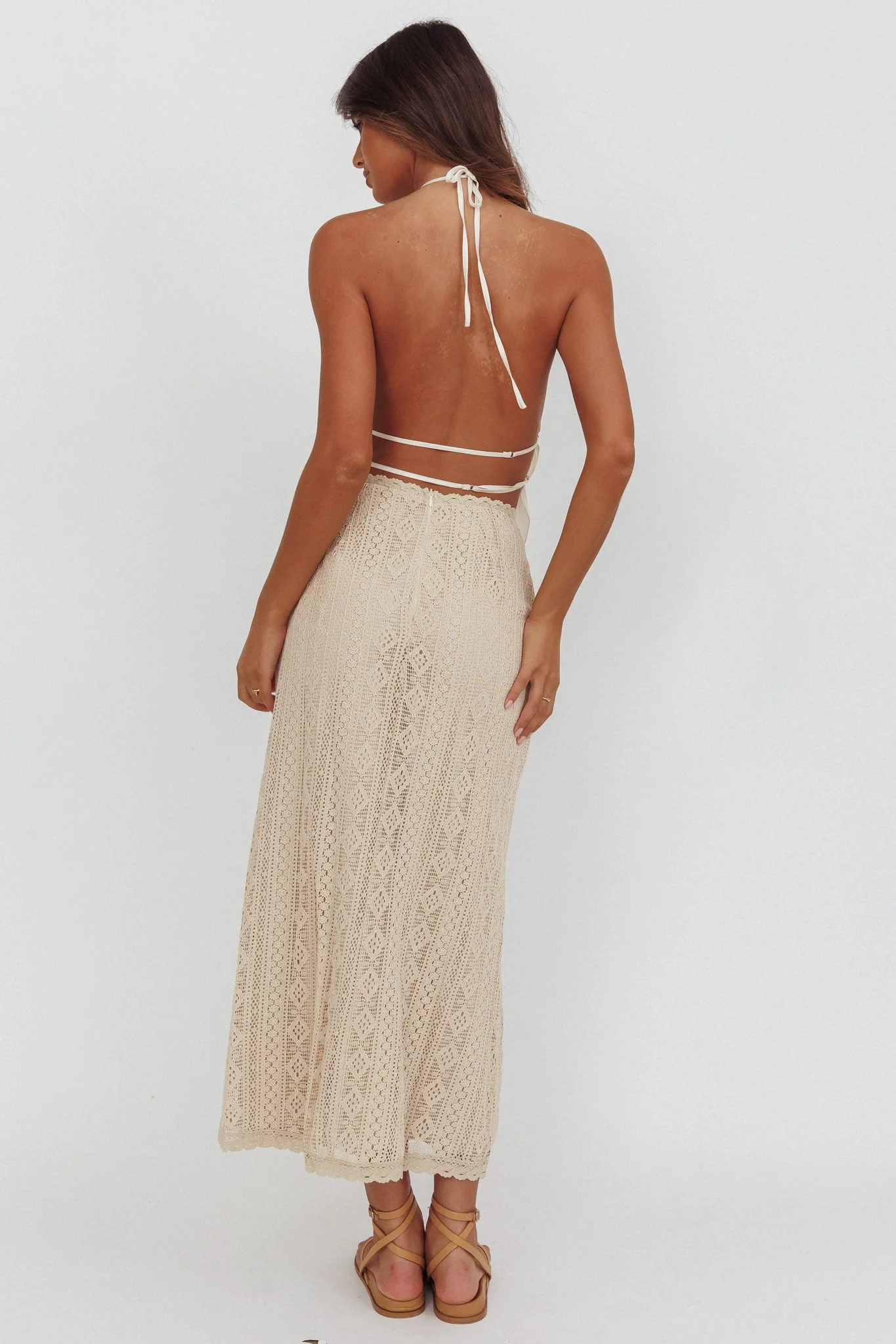 Days Away Crochet Lace Maxi Skirt Sand