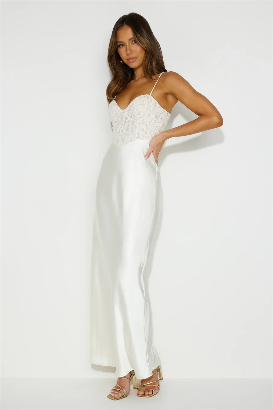 Keeping Memories Alive Satin Midi Dress Cream